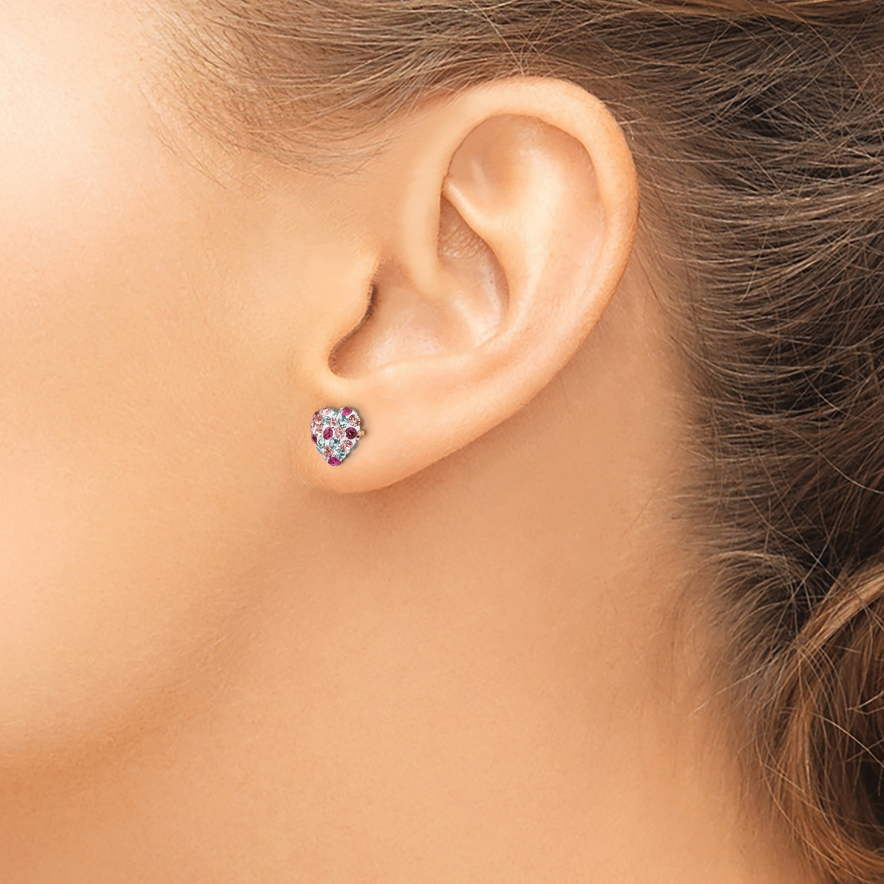 14K Post Multi-colored 8mm Crystal Heart Earrings