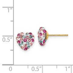 14K Post Multi-colored 8mm Crystal Heart Earrings