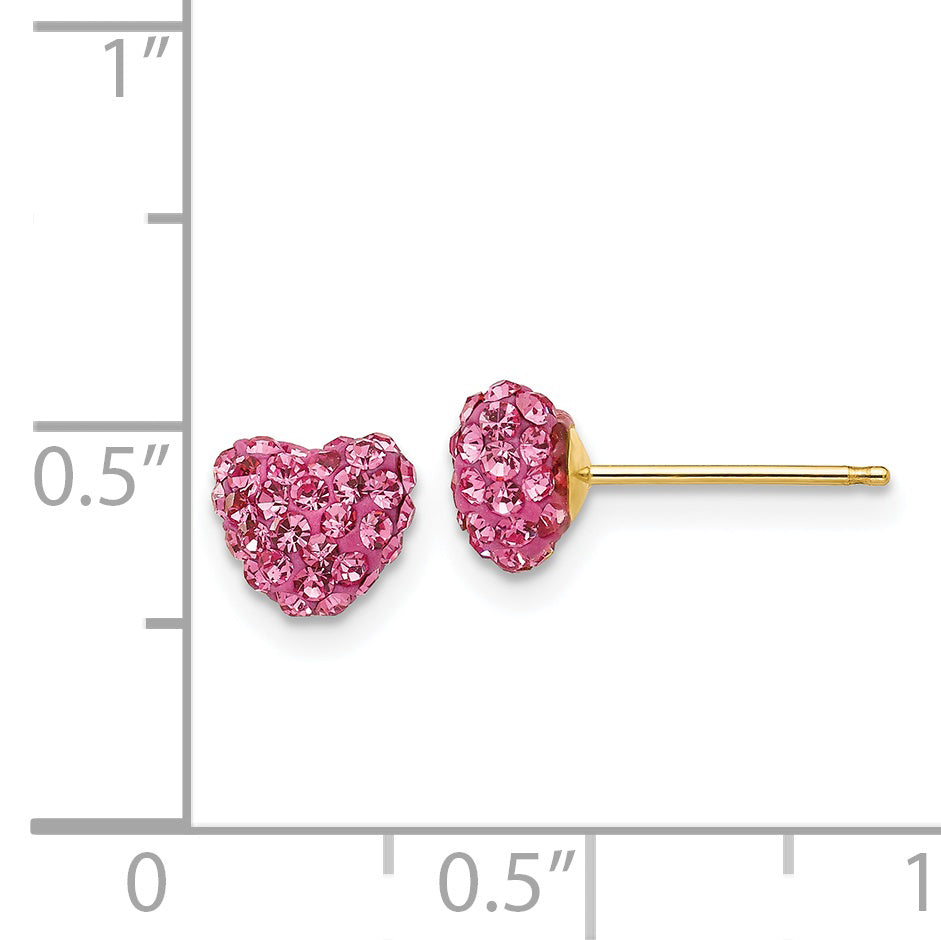 14k Post Rose Crystal 6mm Heart Earrings