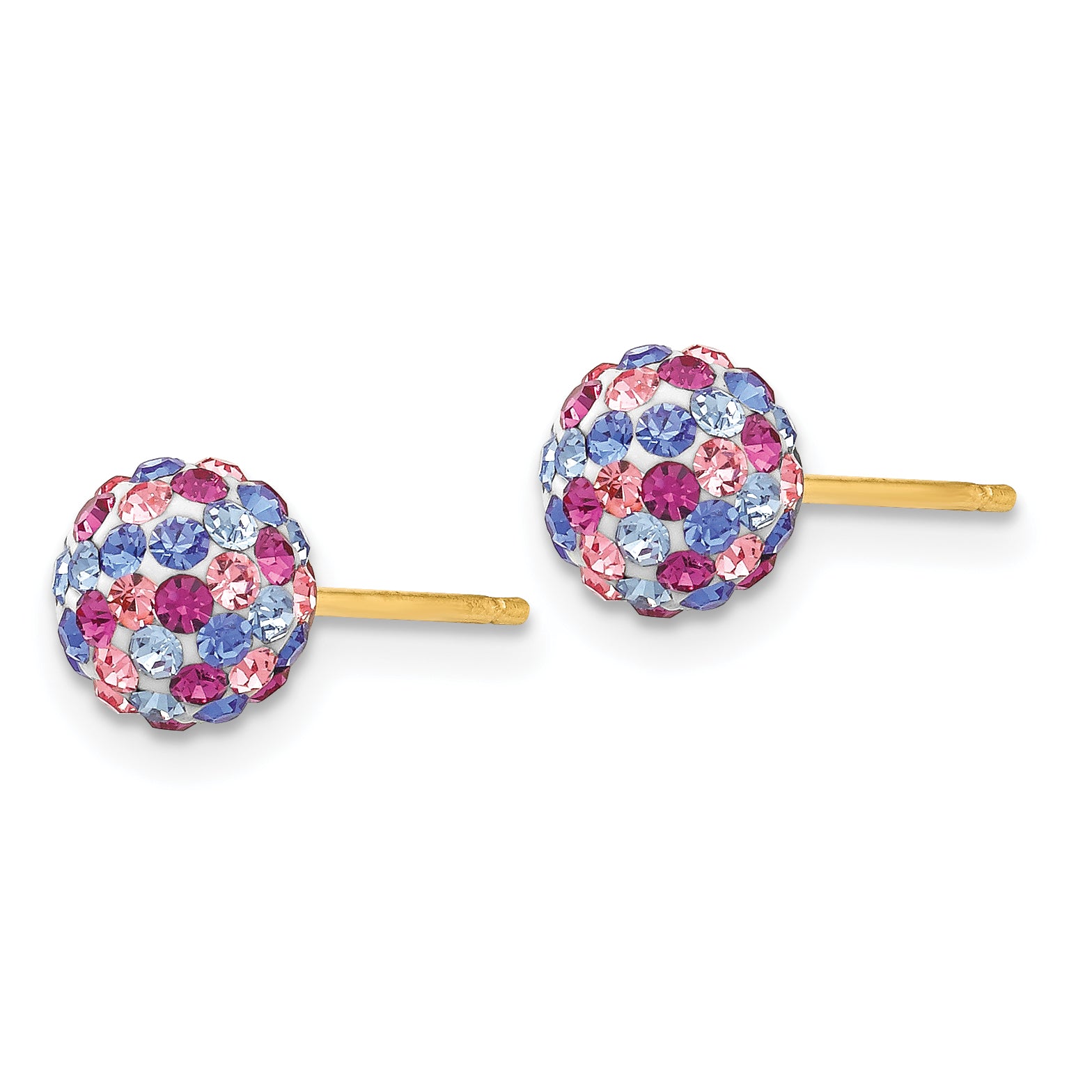 14k Post 6mm Blue Pink Multi Crystal Ball Earrings Secondary image