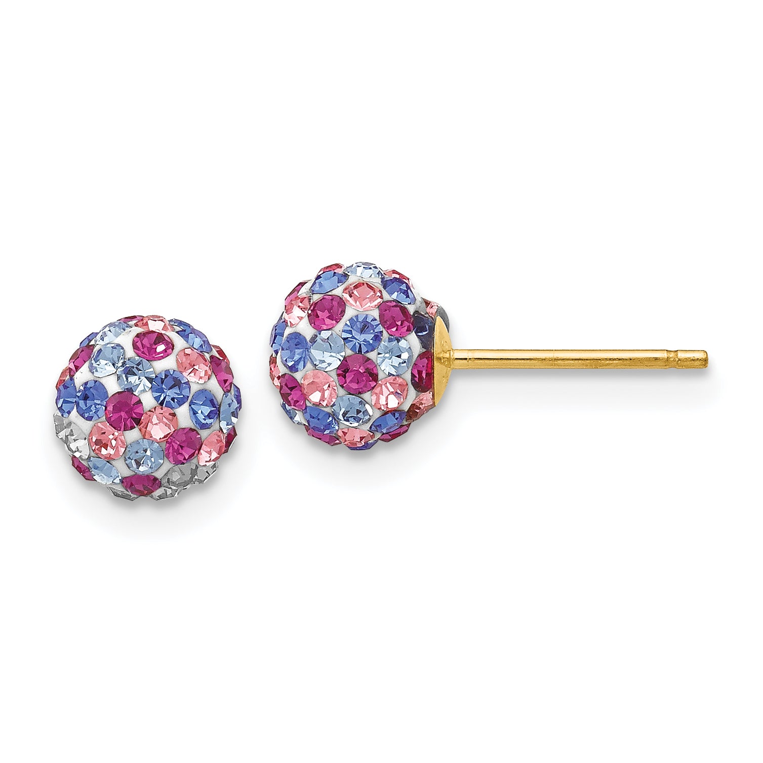 14k Post 6mm Blue Pink Multi Crystal Ball Earrings Main image