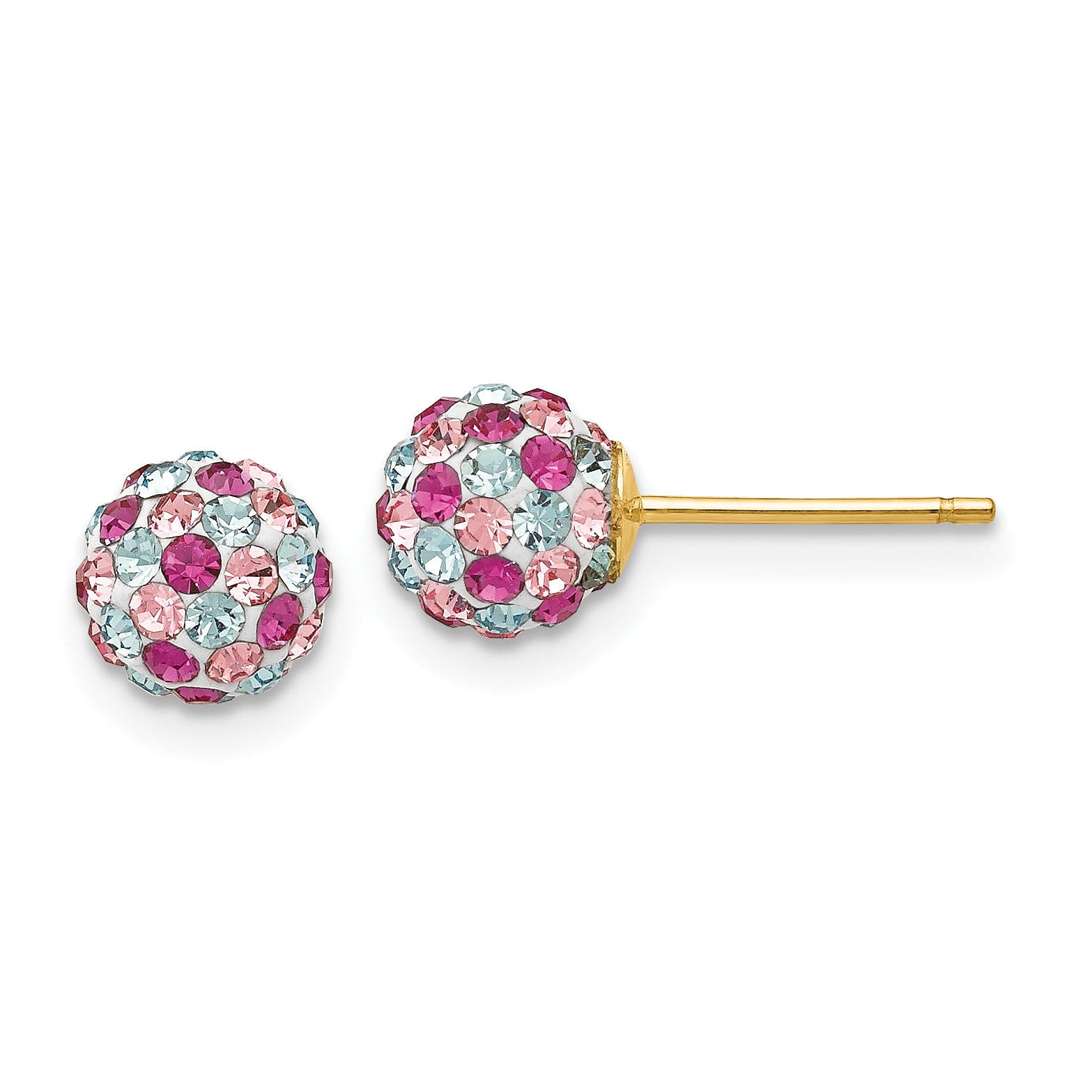 14k Post Multi-colored Crystals 6mm Ball Earrings