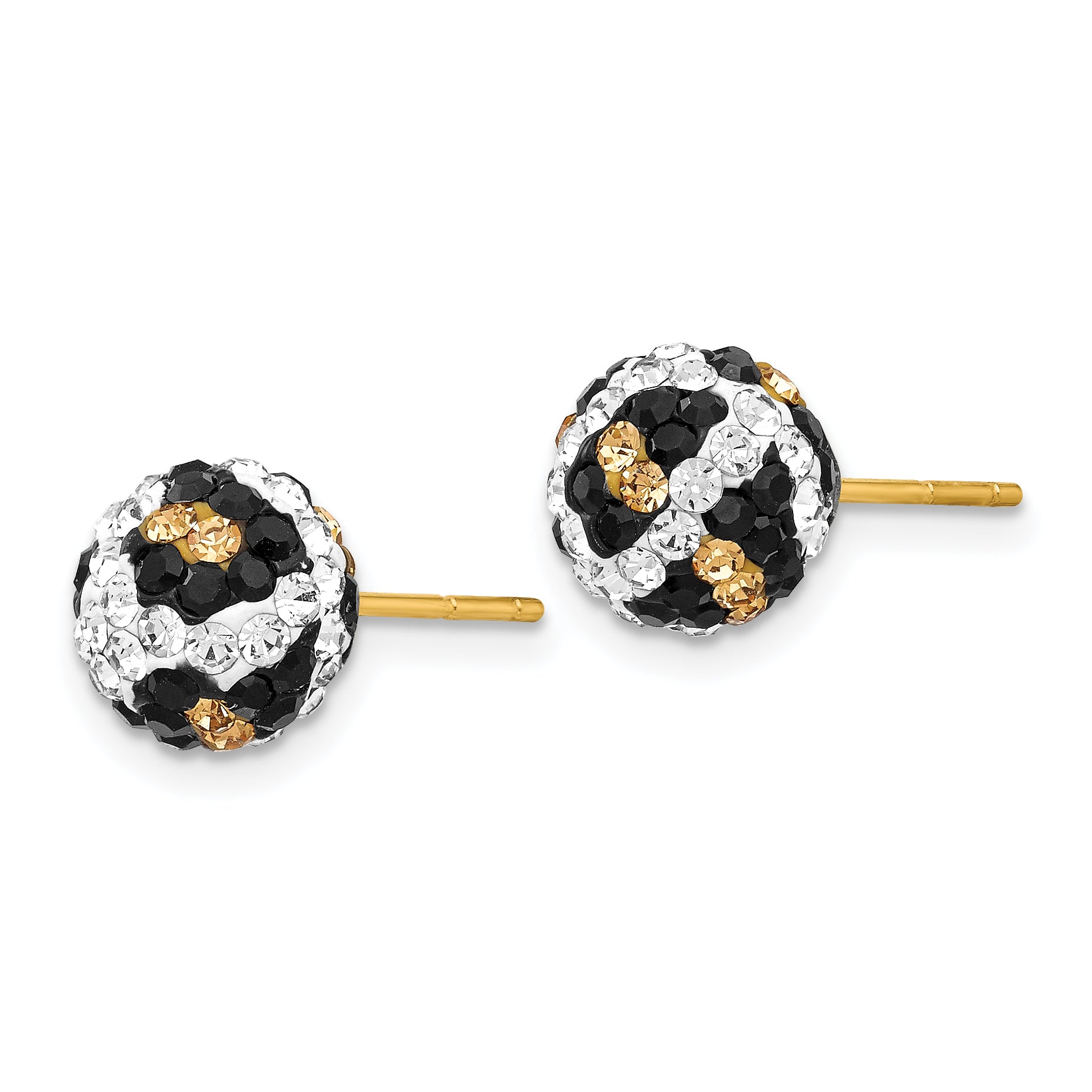14k 8mm Post Leopard Pattern White Black Yellow Crystal Earrings Secondary image