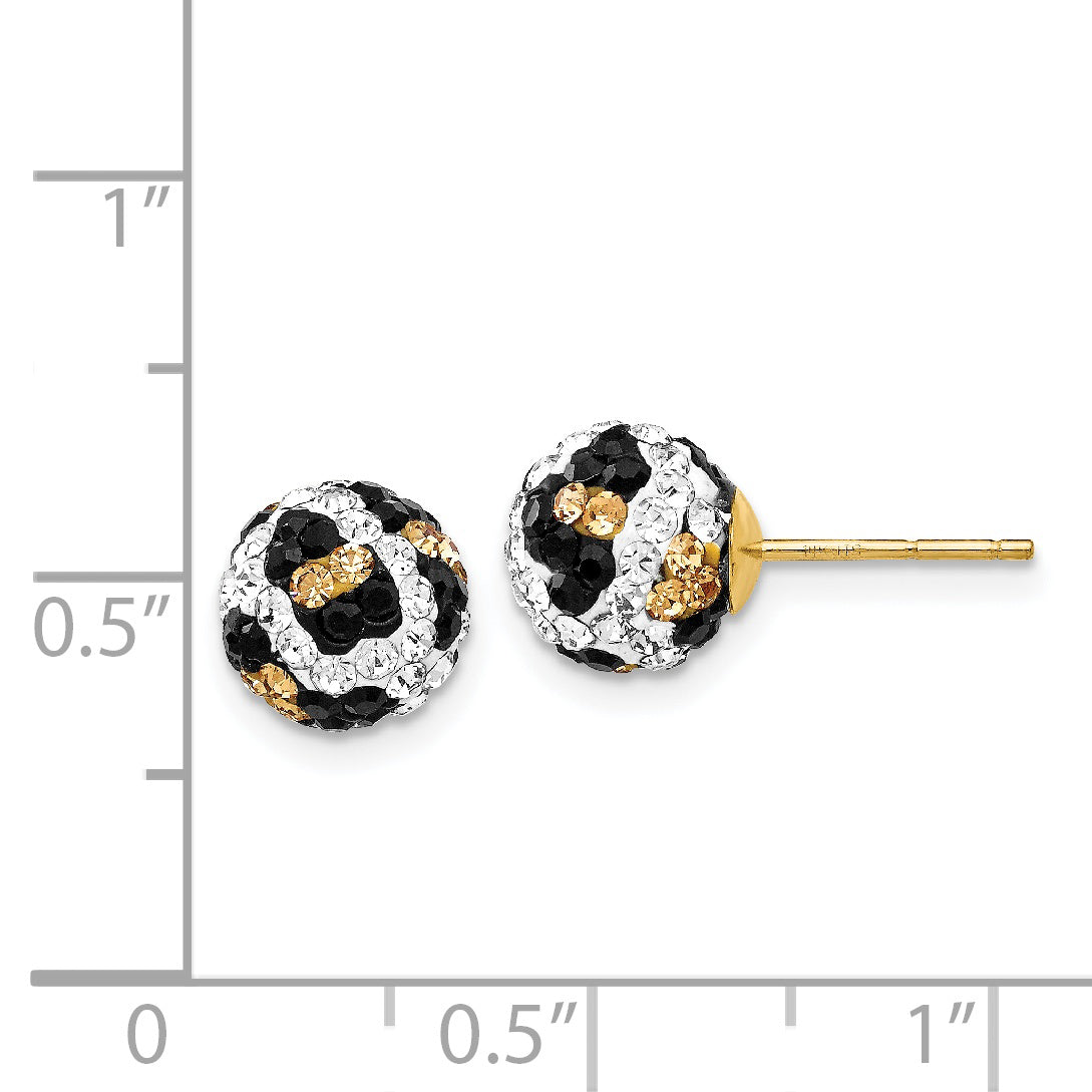 14k 8mm Post Leopard Pattern White Black Yellow Crystal Earrings