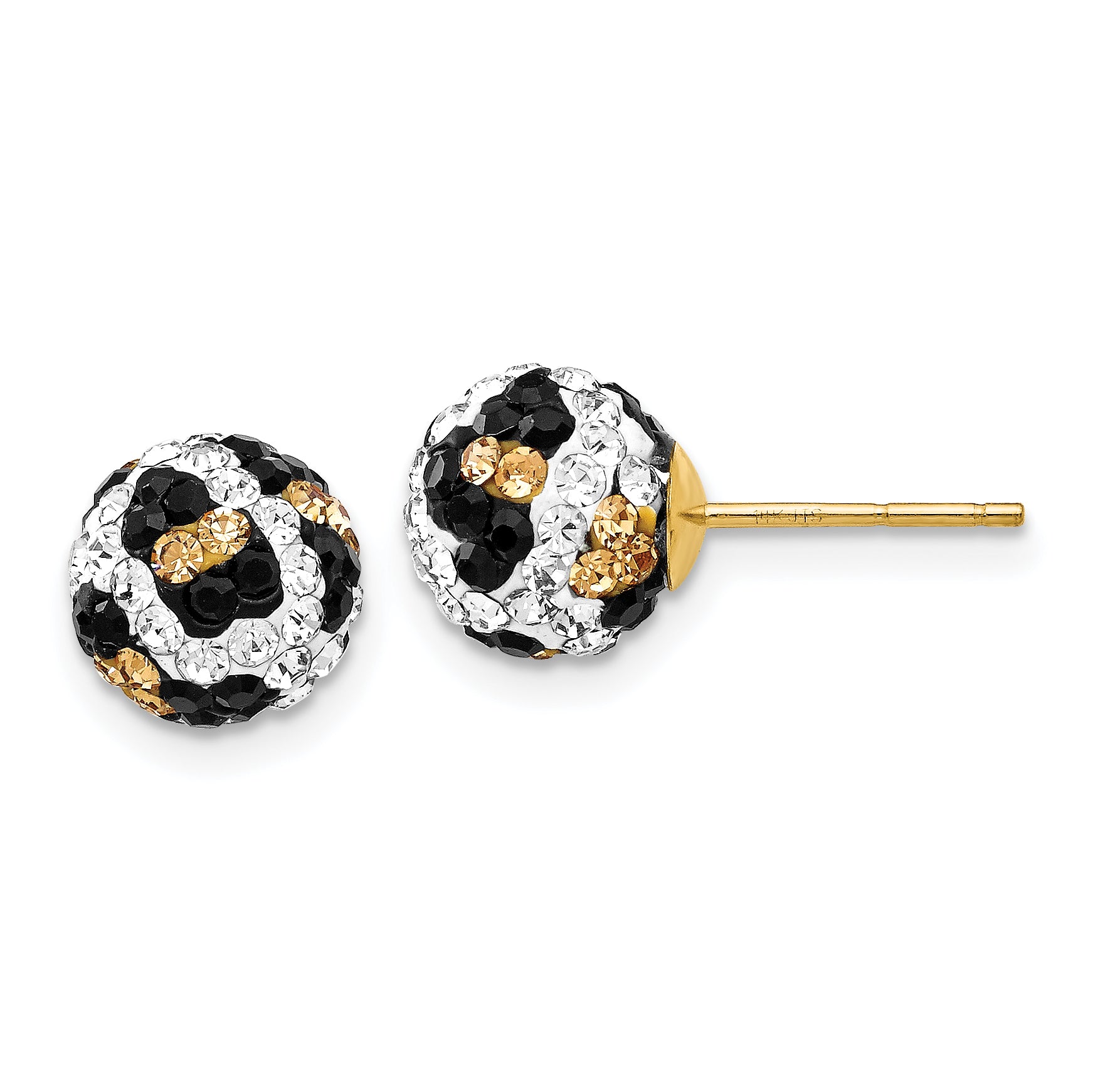 14k 8mm Post Leopard Pattern White Black Yellow Crystal Earrings Main image