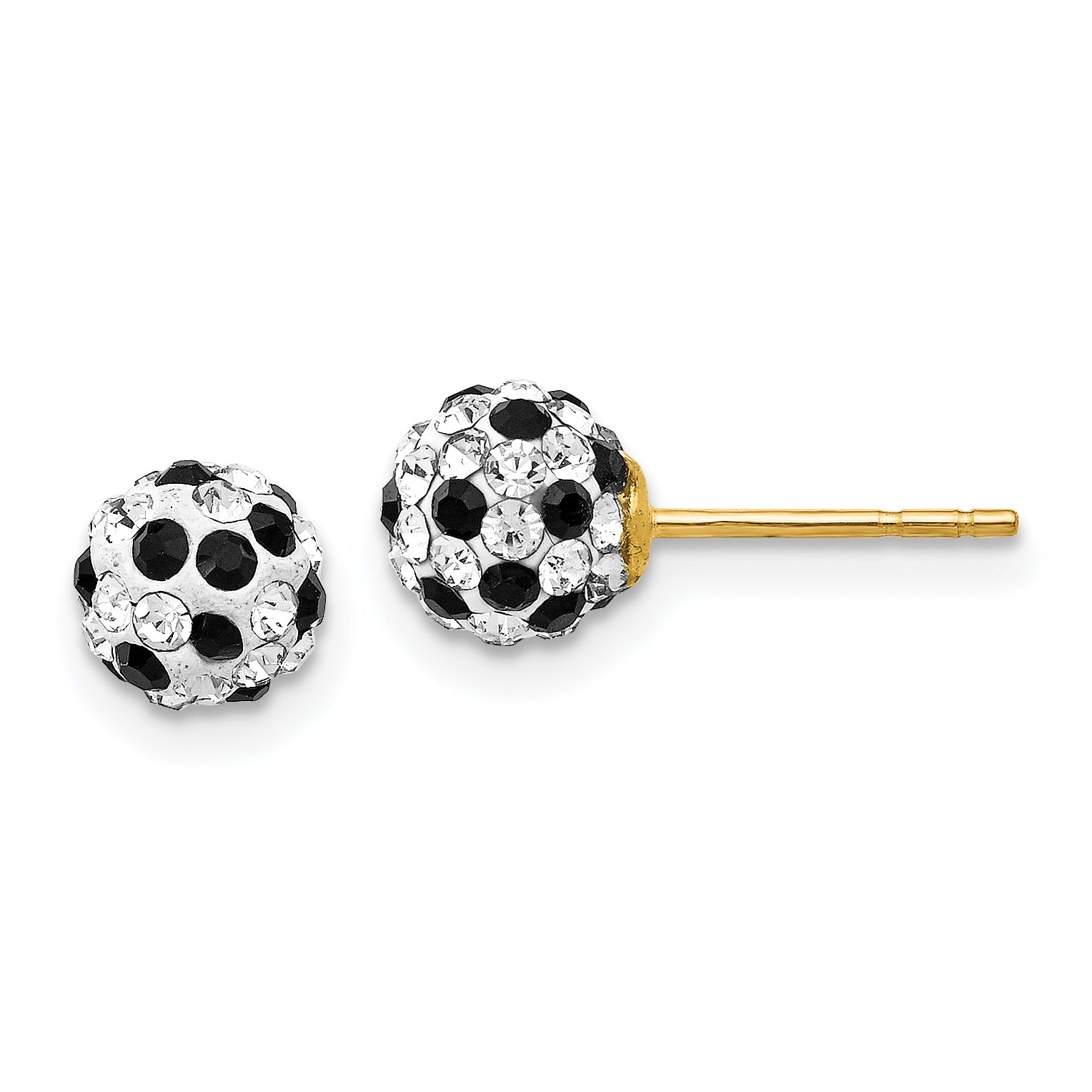 14k Black and White Crystal 6mm Post Earrings Main image