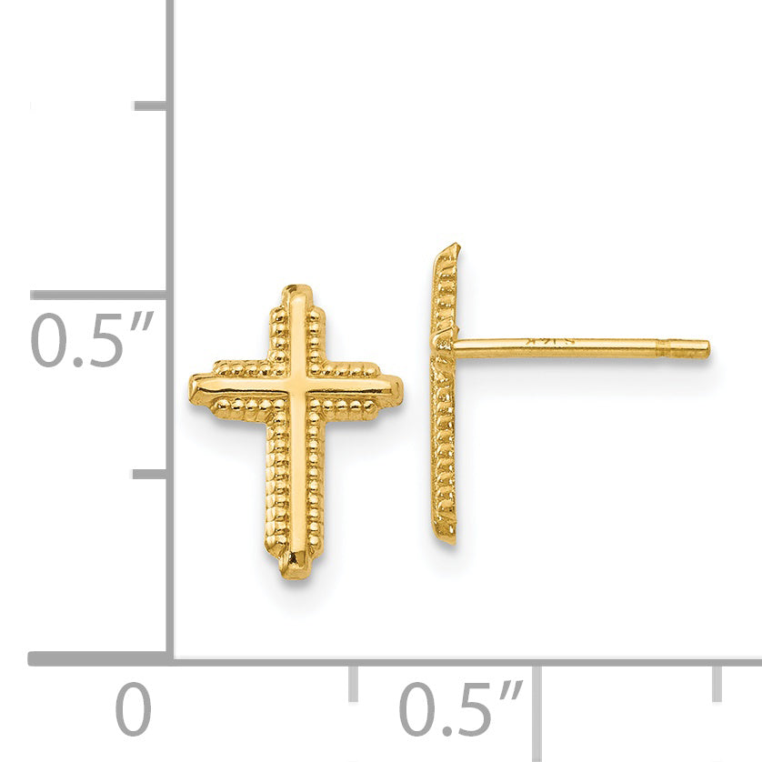 14K Yellow Gold Polished Cross Post Earrings