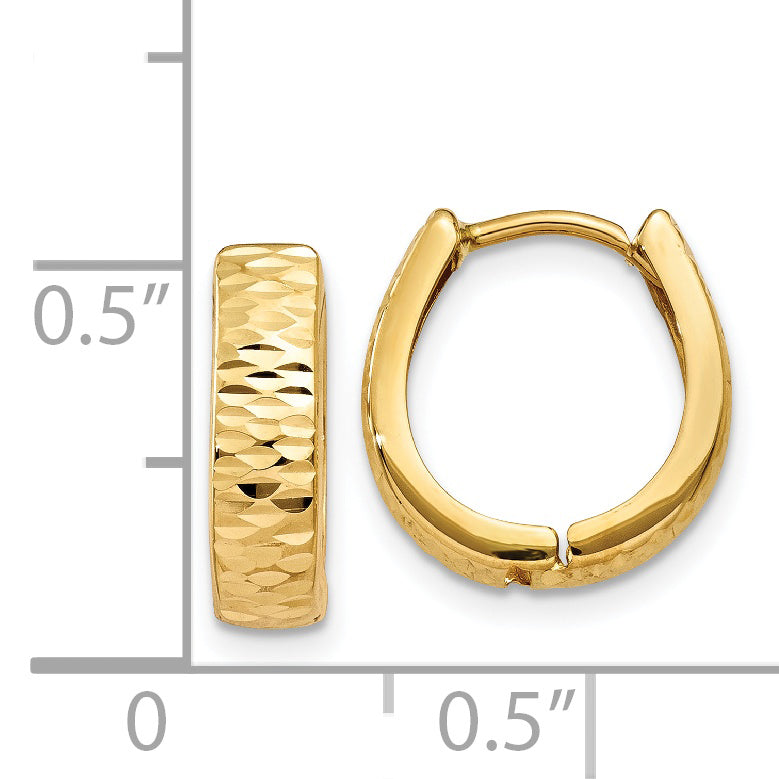 14K Gold Textured and Polished Hinged Hoop Earrings