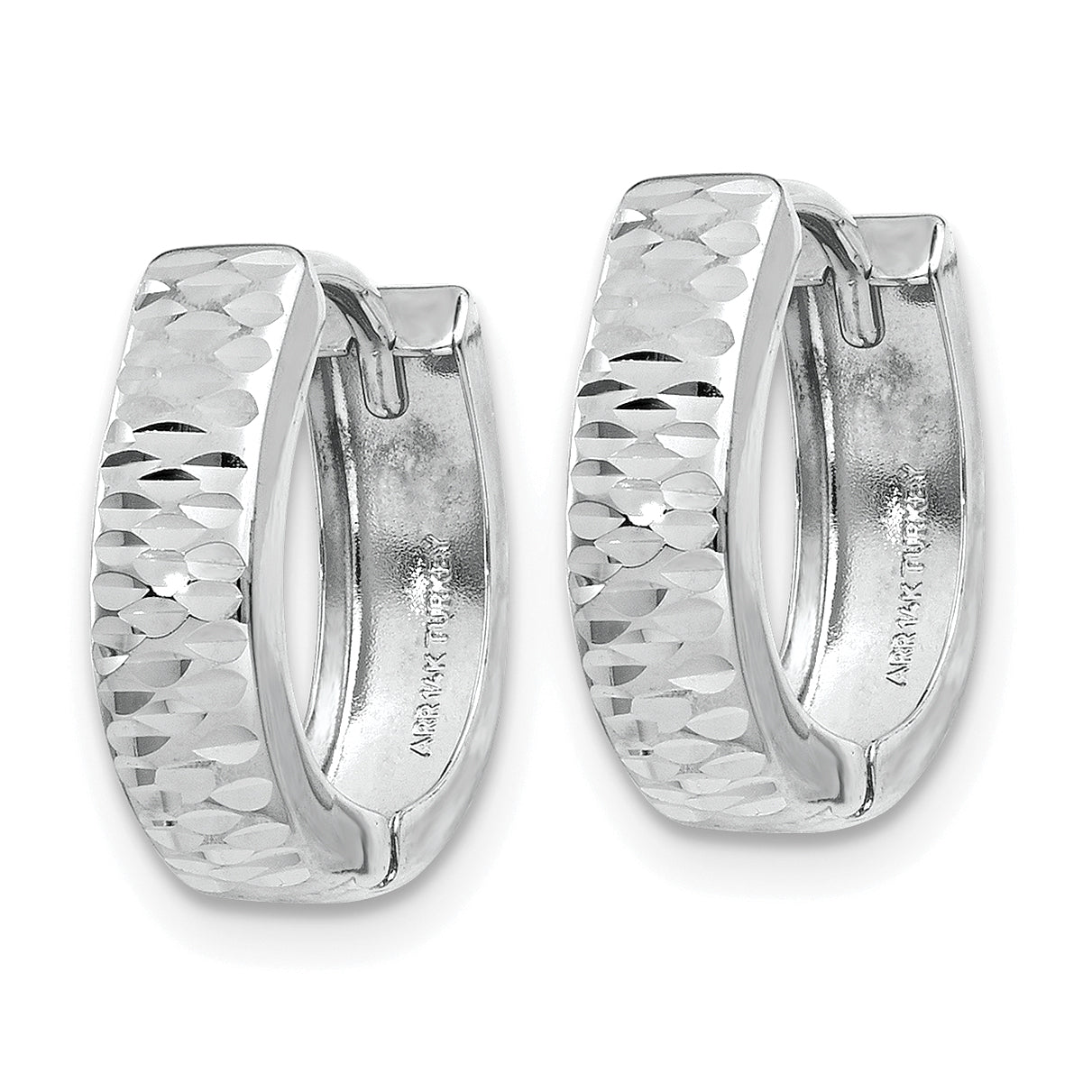 14K White Gold Textured and Polished Hinged Hoop Earrings Secondary image