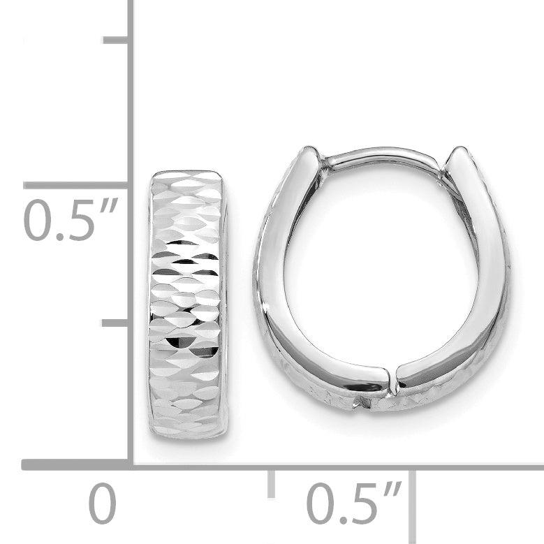 14K White Gold Textured and Polished Hinged Hoop Earrings