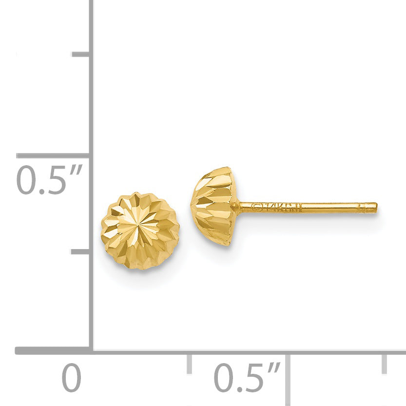 14k Gold Diamond-cut 5mm Domed Post Earrings