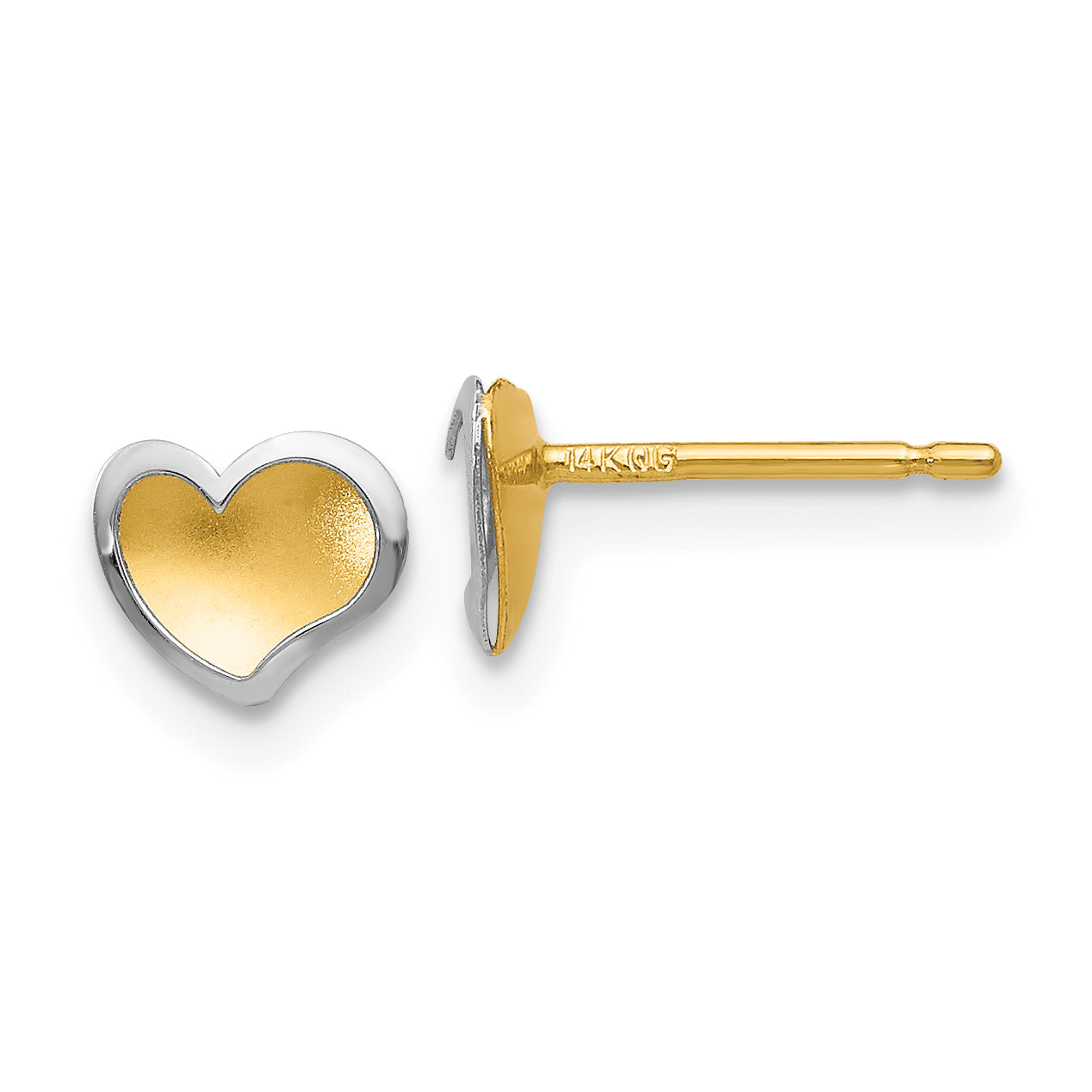 14k Two-tone Polished and Satin Heart Post Earrings Main image