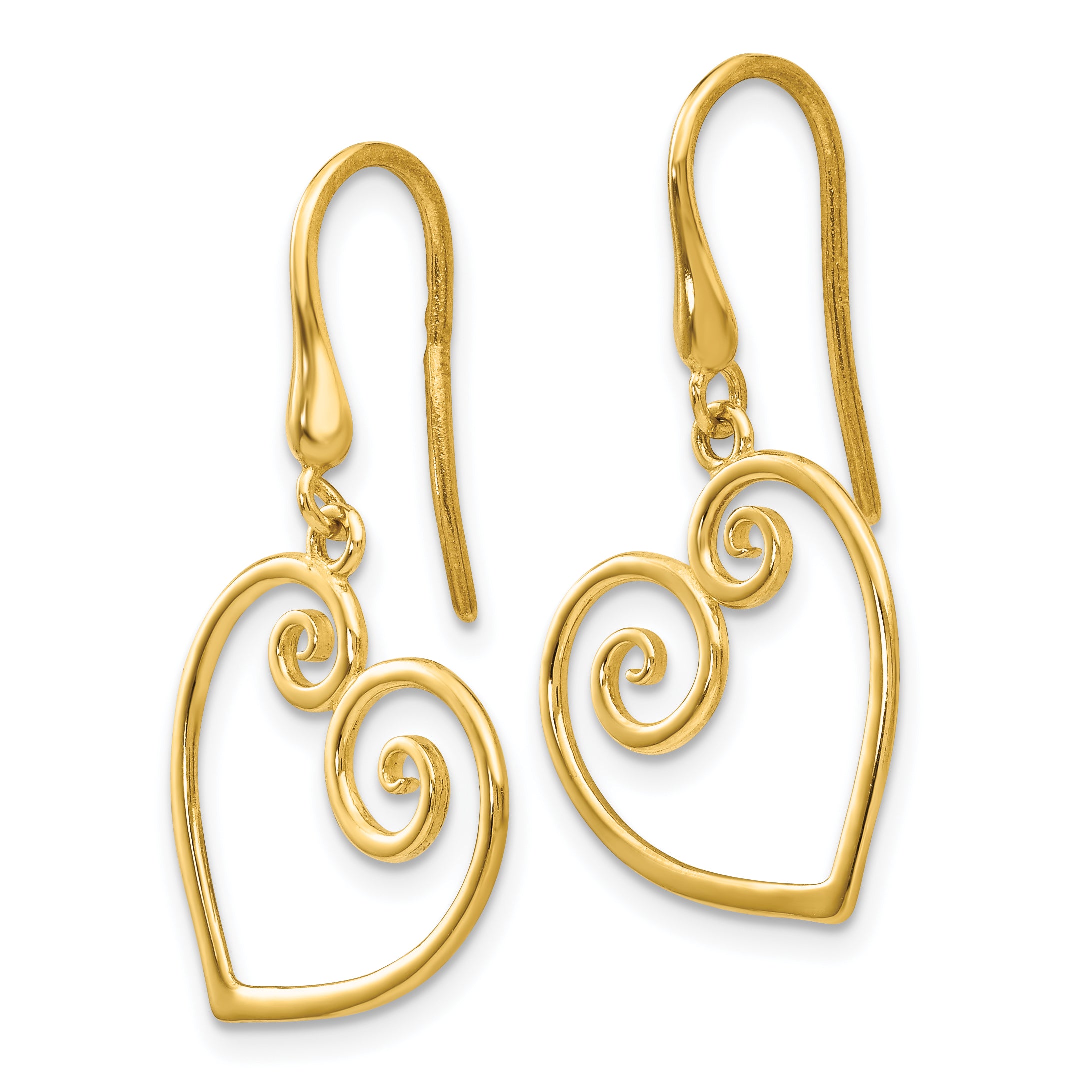 14K Yellow Gold Heart Dangle Shepherd Hook Earrings Secondary image