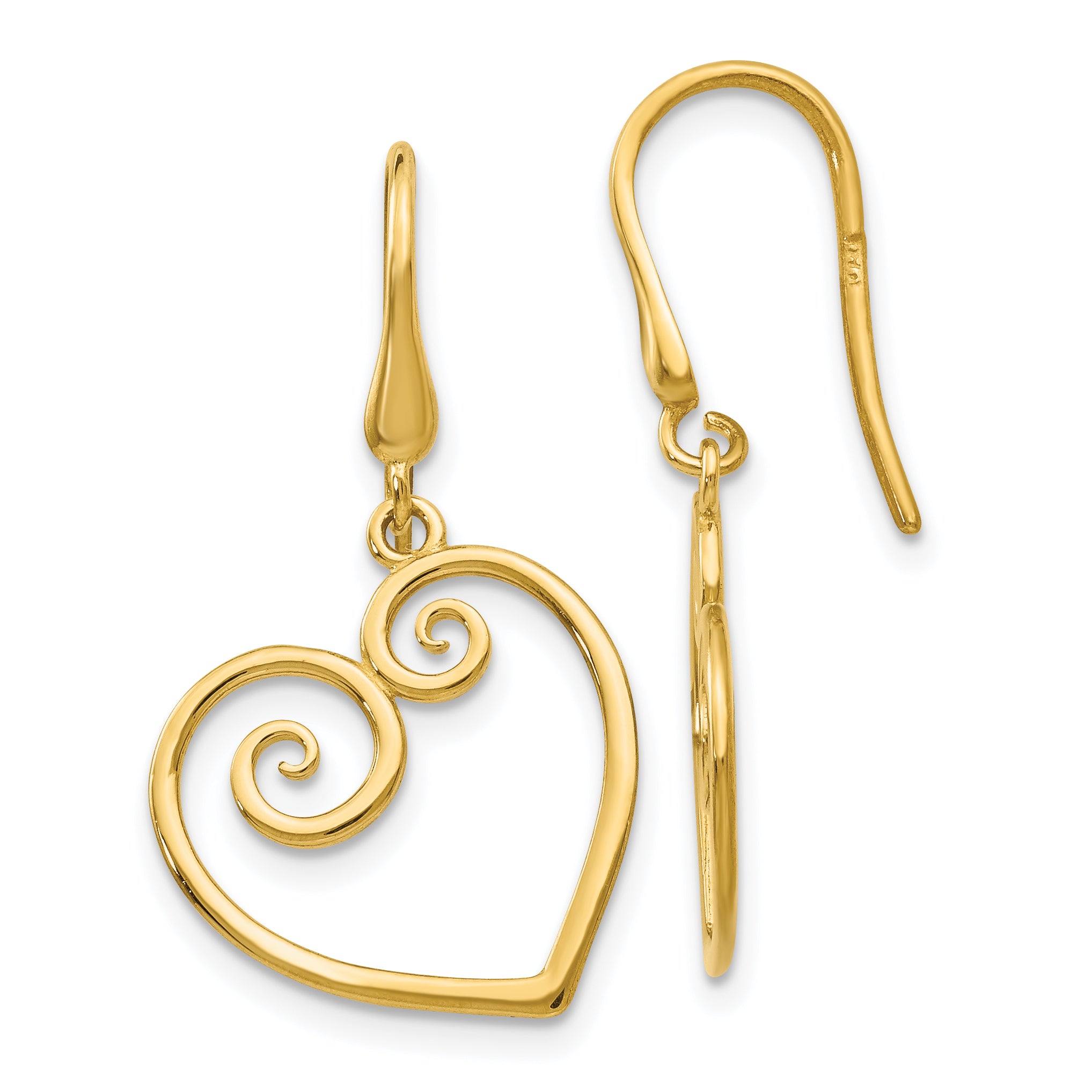 14K Yellow Gold Heart Dangle Shepherd Hook Earrings Main image