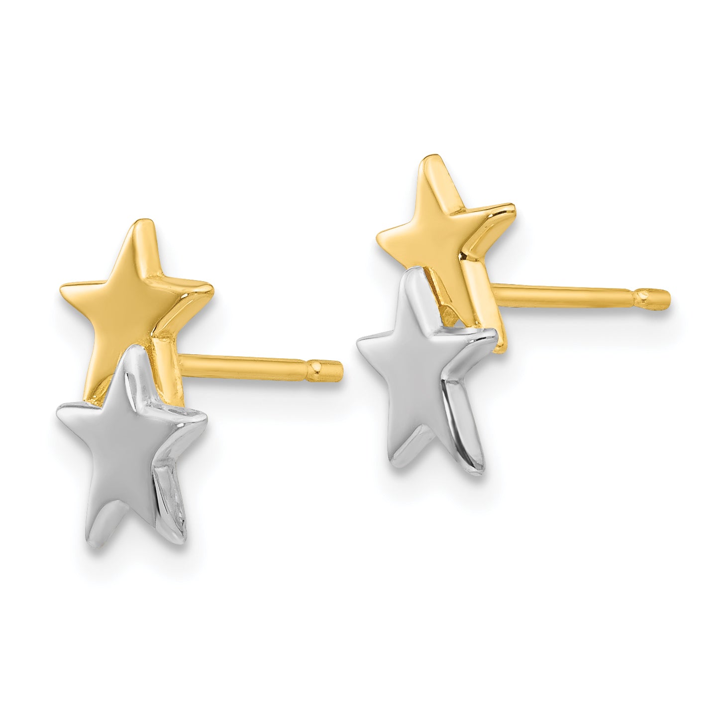 14k with Rhodium Polished Star Post Earrings Secondary image