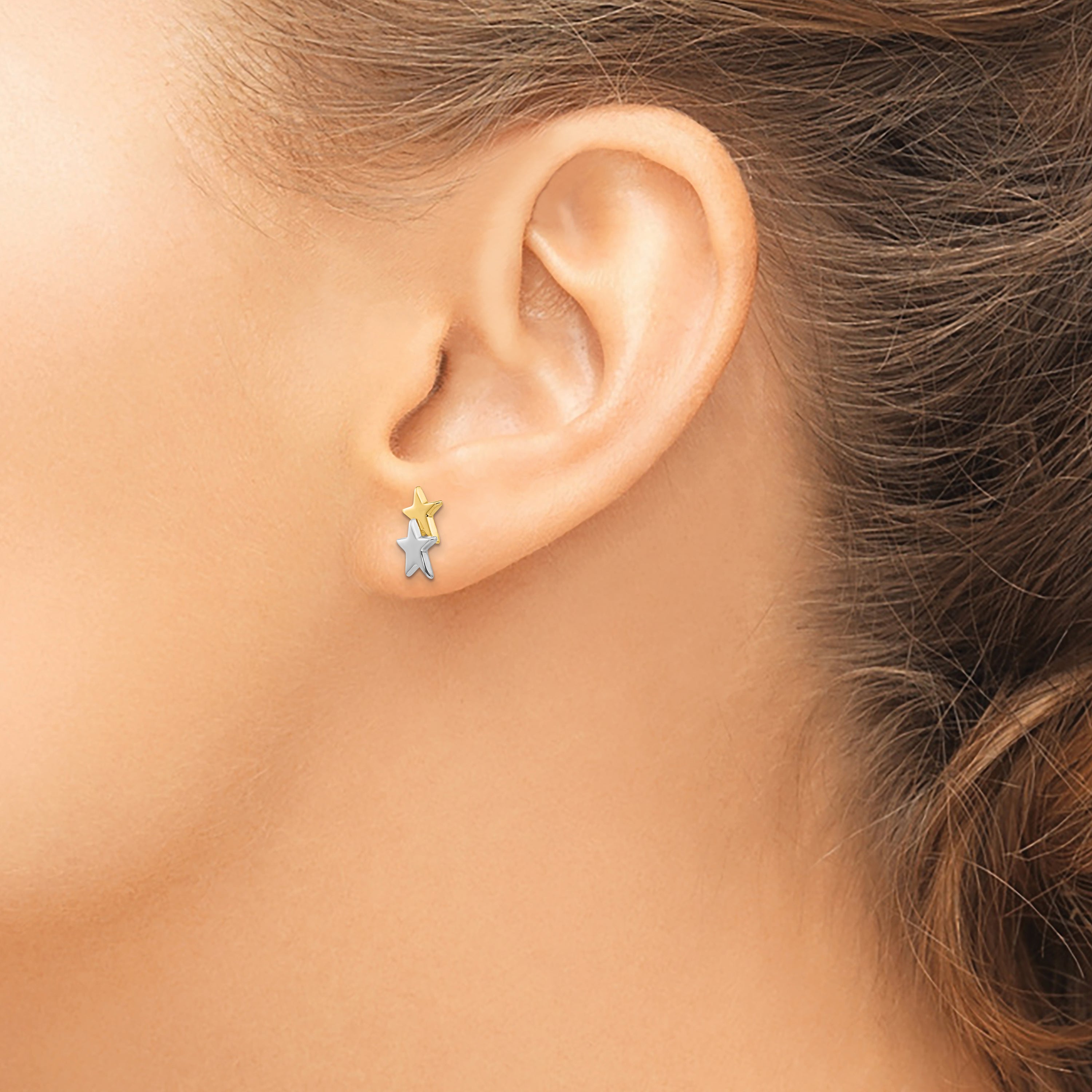 14k with Rhodium Polished Star Post Earrings