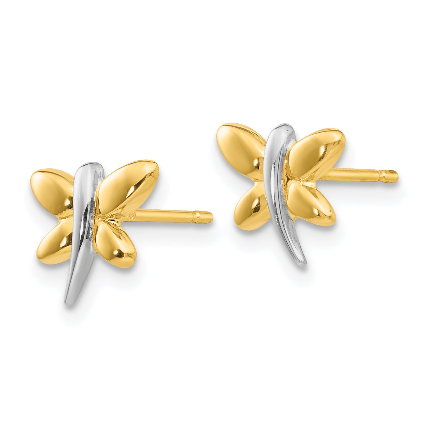 14k with Rhodium Polished Dragonfly Post Earrings Secondary image