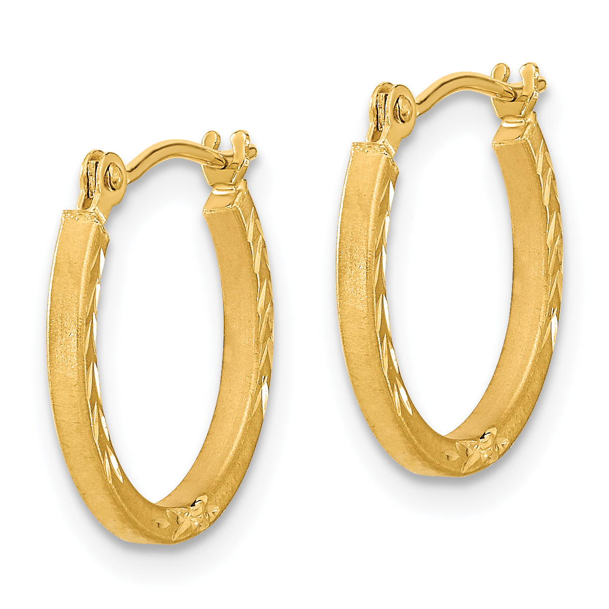 14k Satin and Polished Diamond Cut Design Hoops Secondary image