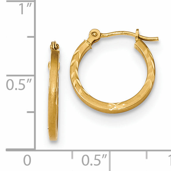 14k Satin and Polished Diamond Cut Design Hoops