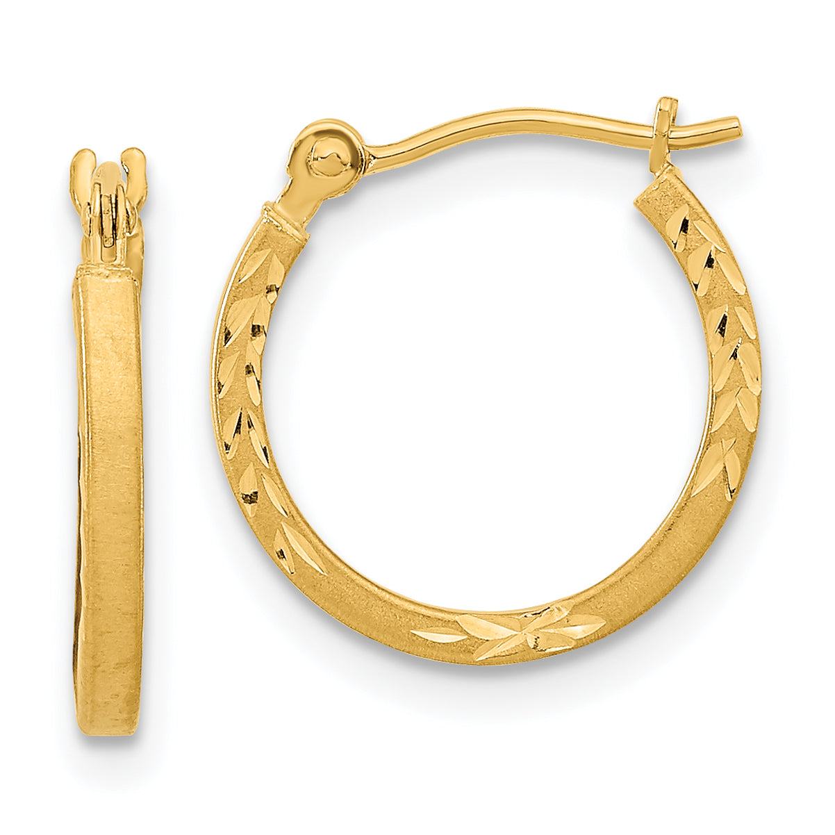 14k Satin and Polished Diamond Cut Design Hoops Main image