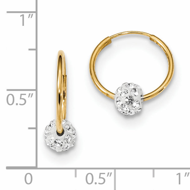 14k Polished Crystal and Resin Bead Endless Hoops