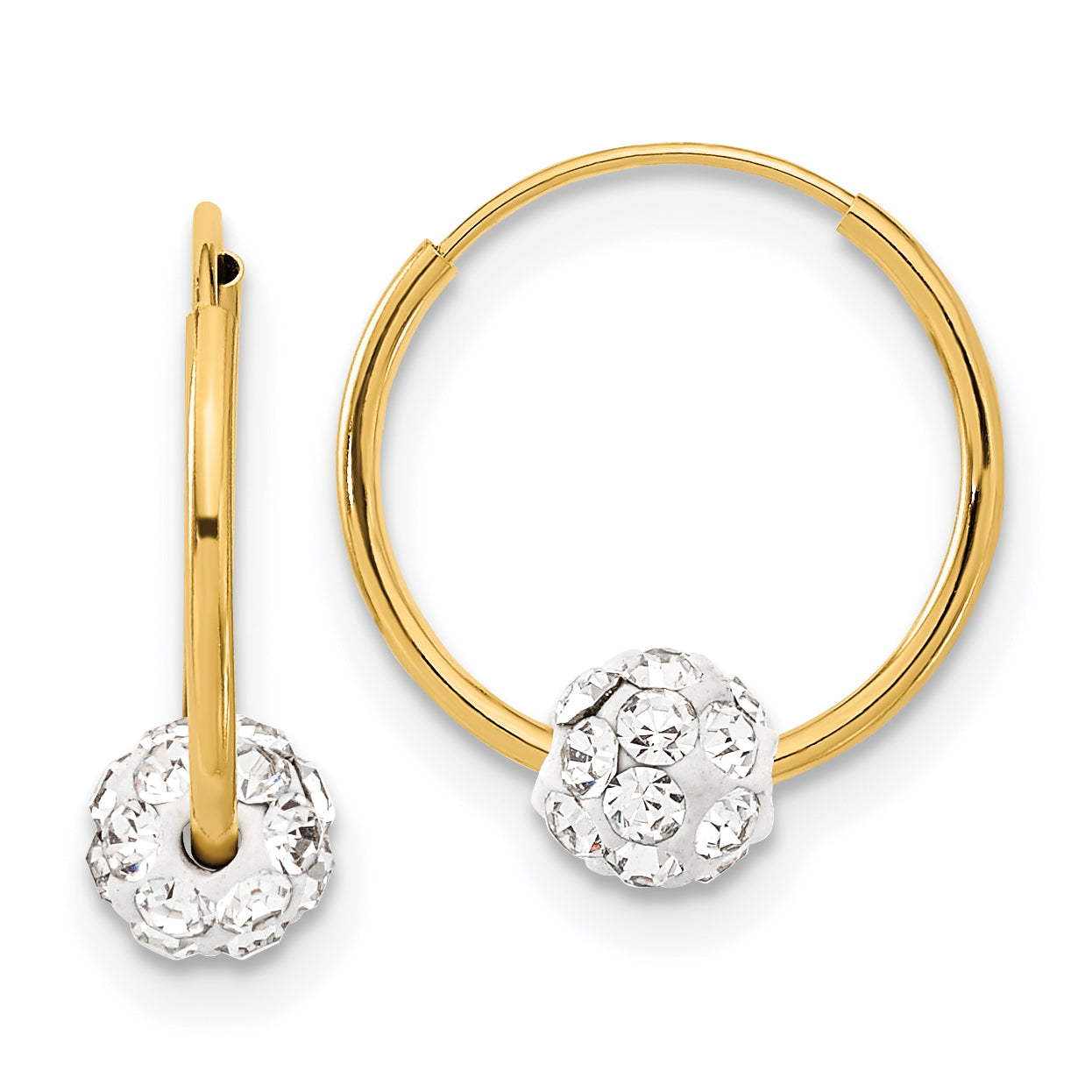 14k Polished Crystal and Resin Bead Endless Hoops Main image