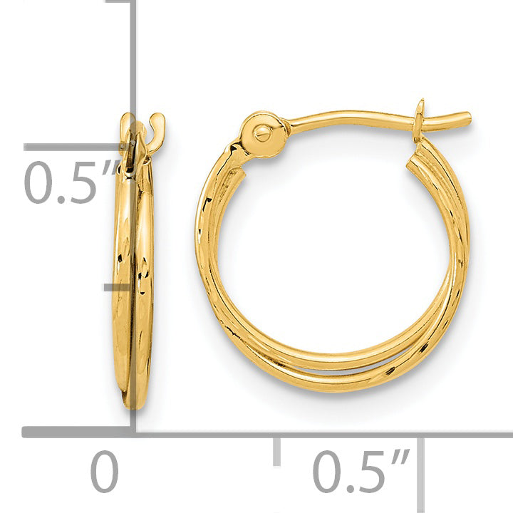 14k Diamond Cut Polished Double Hoops