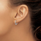 14k White Gold Polished Diamond Cut Double Hoops