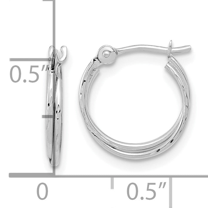 14k White Gold Polished Diamond Cut Double Hoops