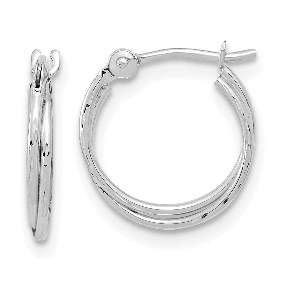 14k White Gold Polished Diamond Cut Double Hoops Main image