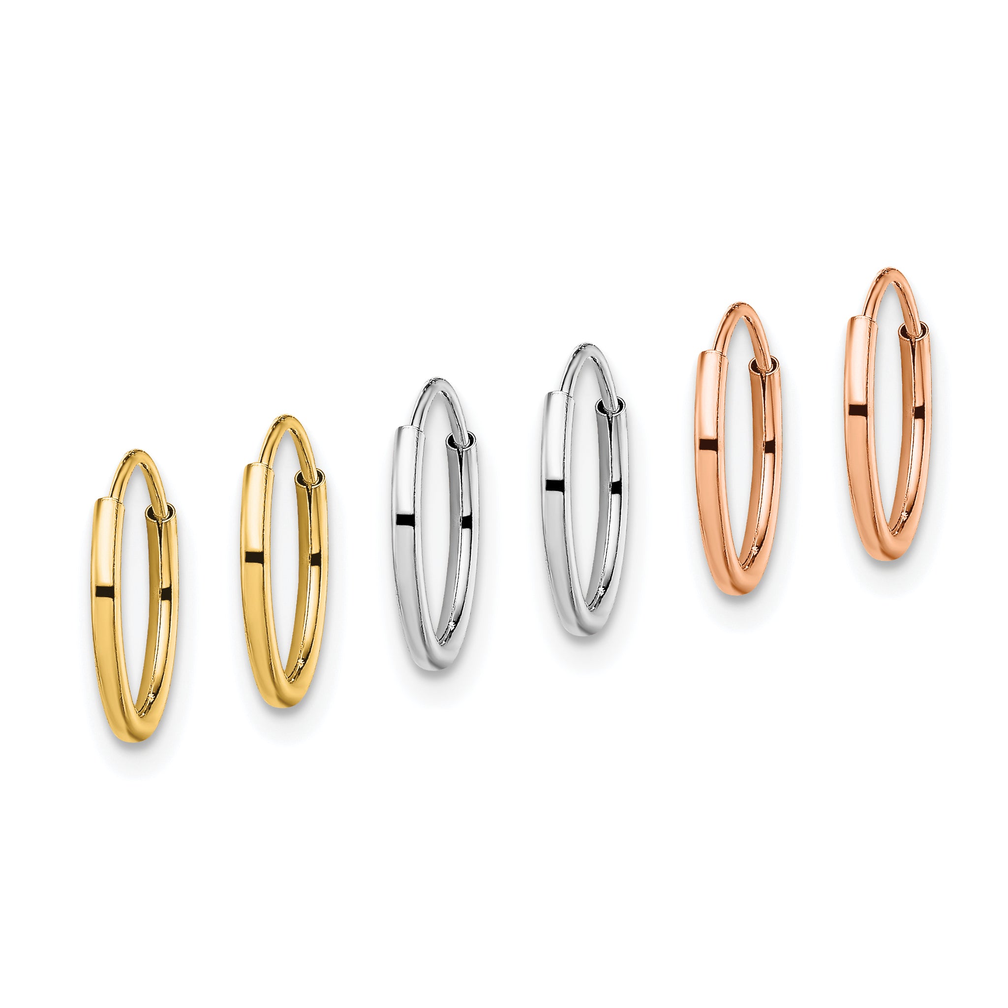 14K Tri Color 3-pair Hoop Earrings Set Secondary image