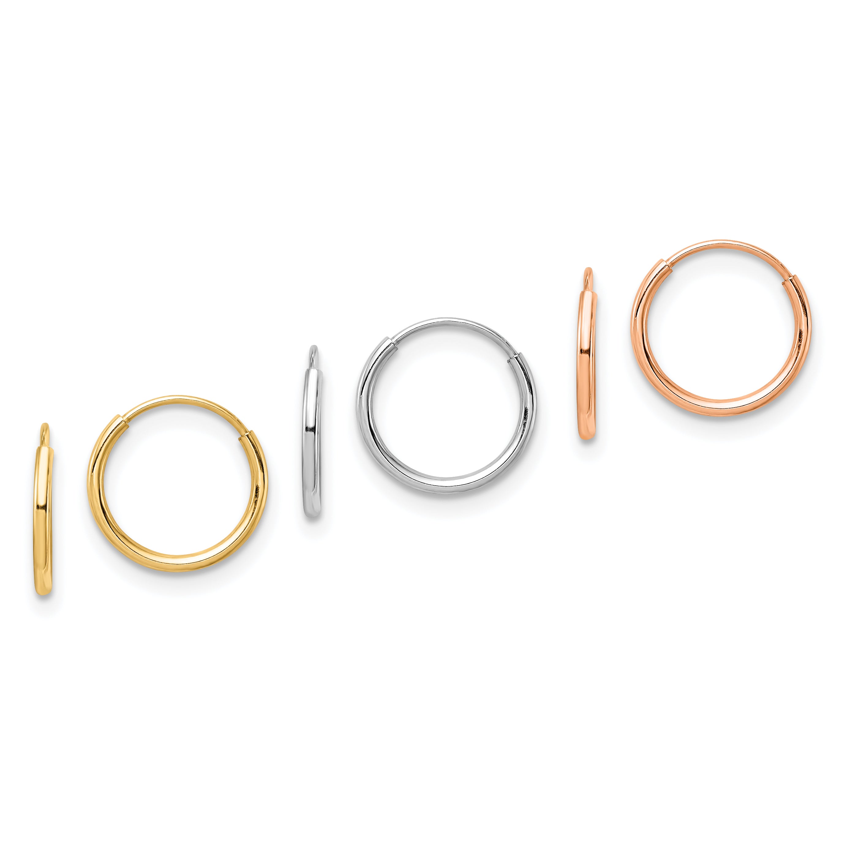 14K Tri Color 3-pair Hoop Earrings Set Main image