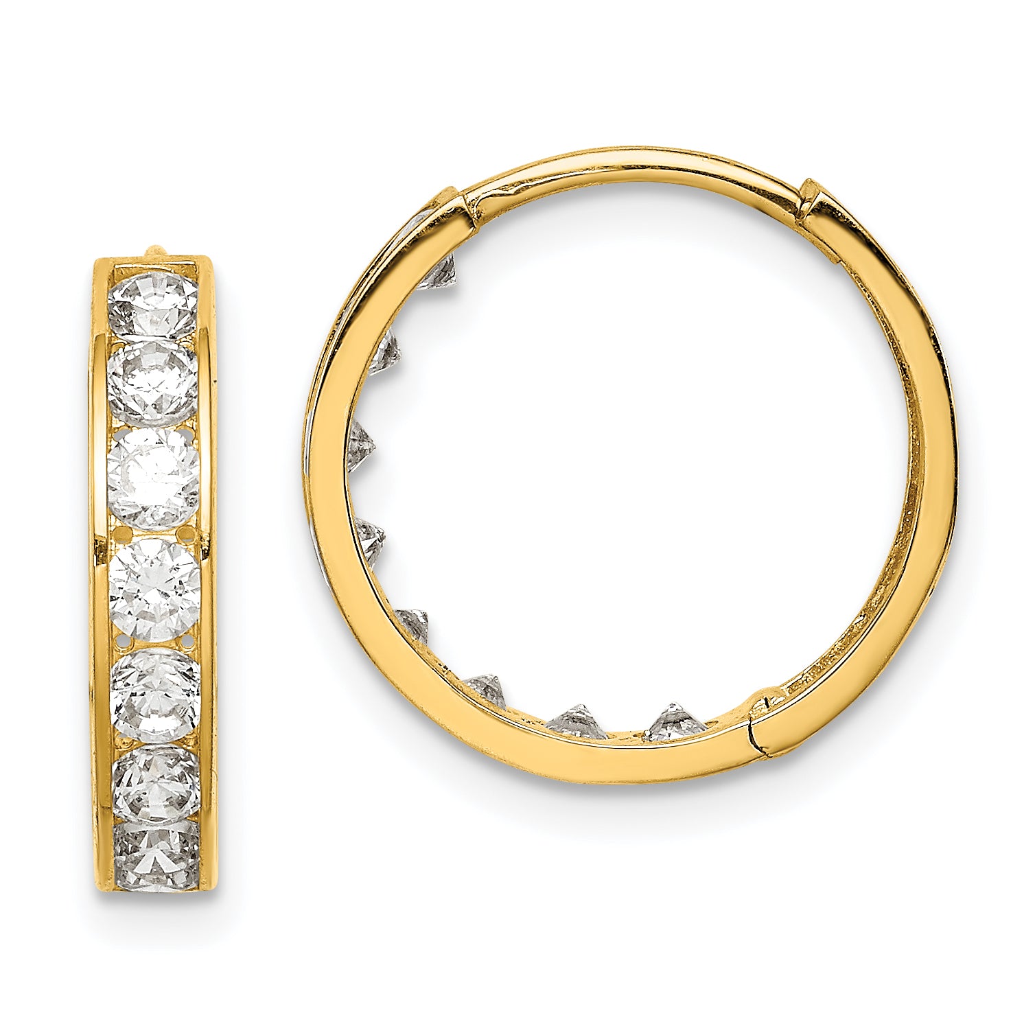 14K CZ Hinged Hoop Earrings Main image