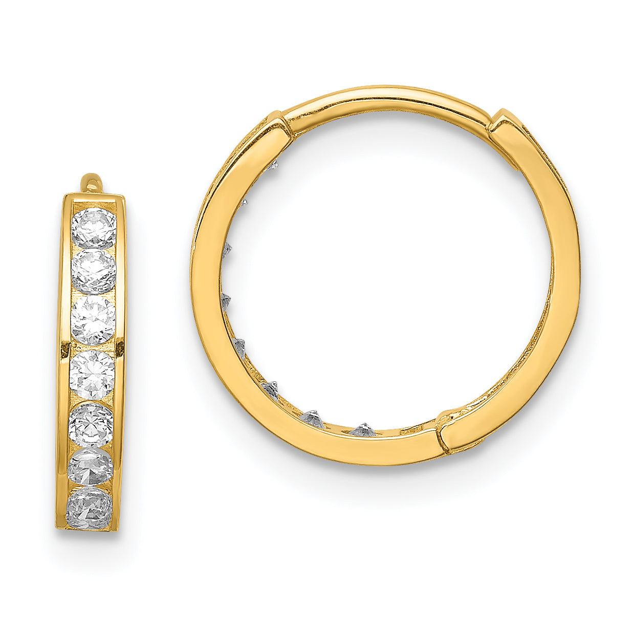 14K CZ Hinged Hoop Earrings Main image