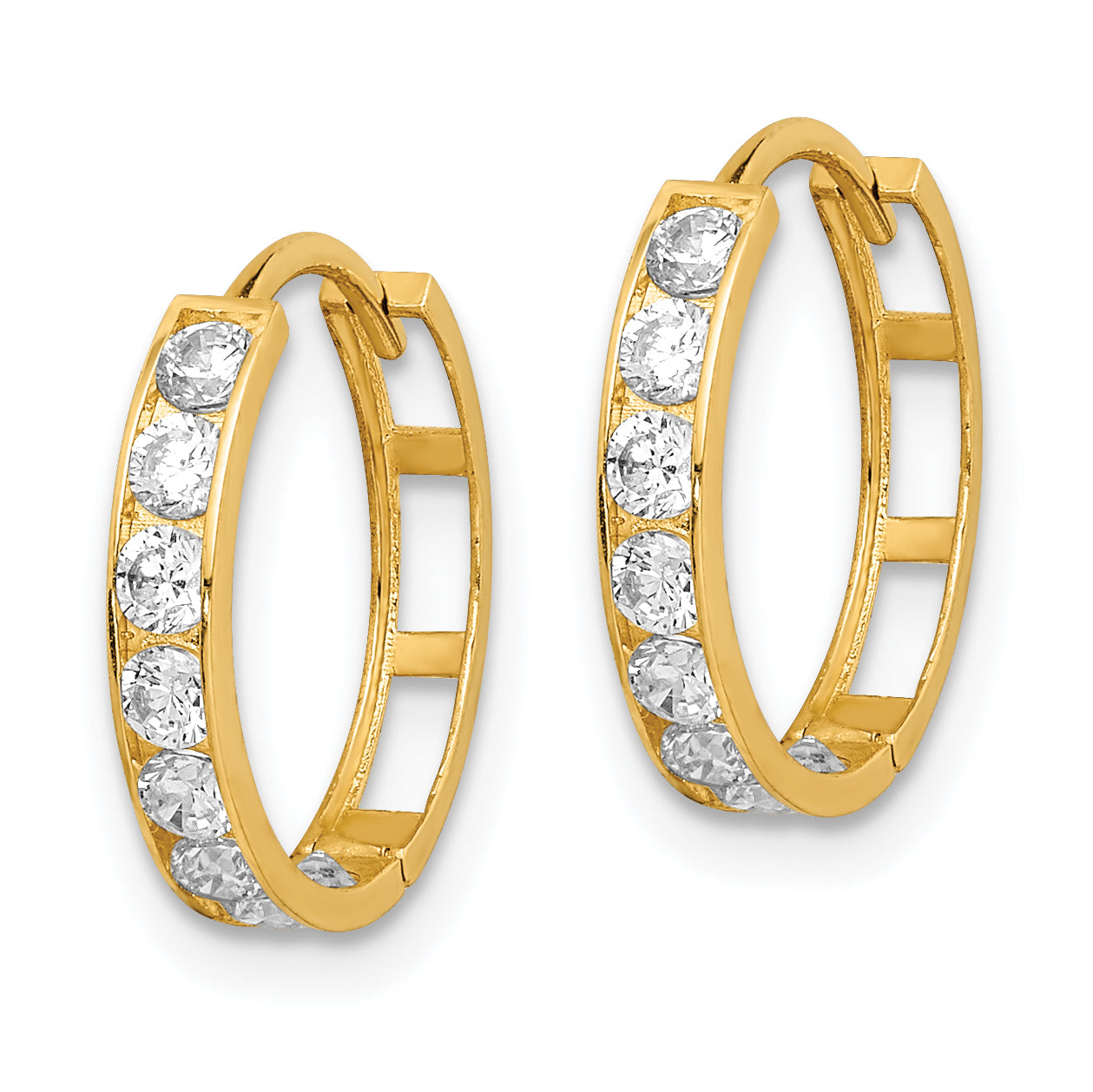 14K CZ Hinged Hoop Earrings Secondary image