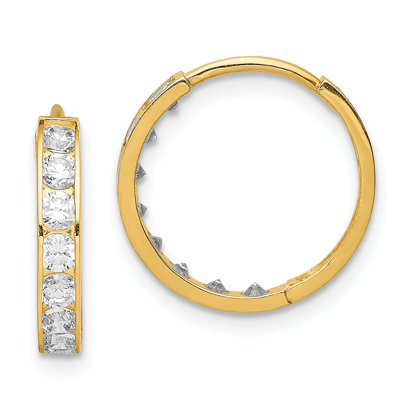 14K CZ Hinged Hoop Earrings Main image
