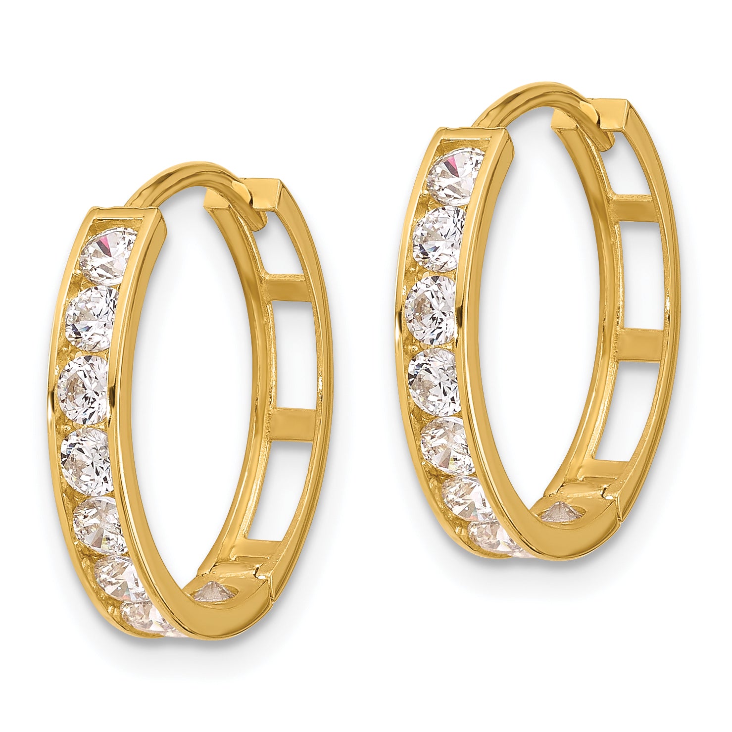 14K CZ Hinged Hoop Earrings Secondary image