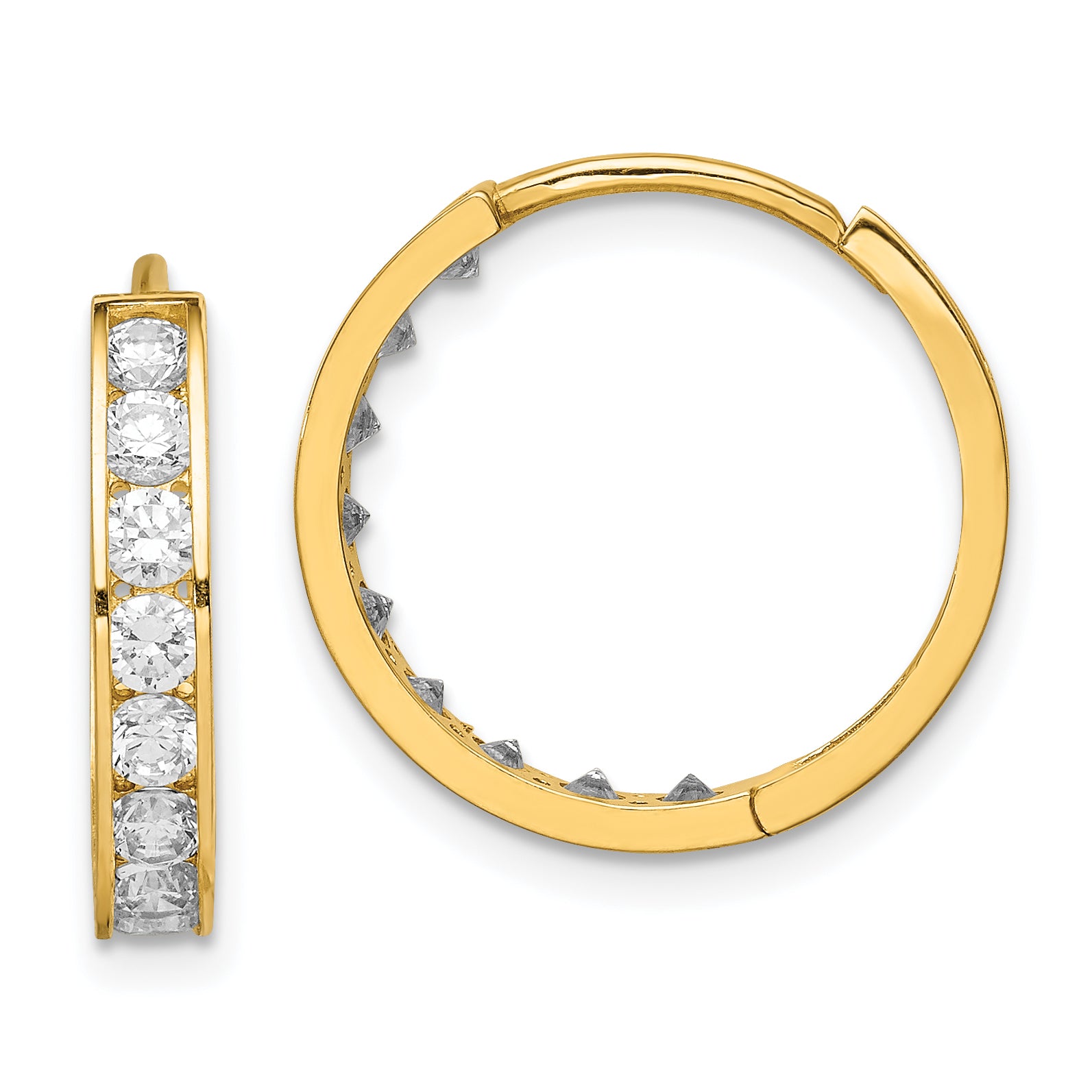14K CZ Hinged Hoop Earrings Main image