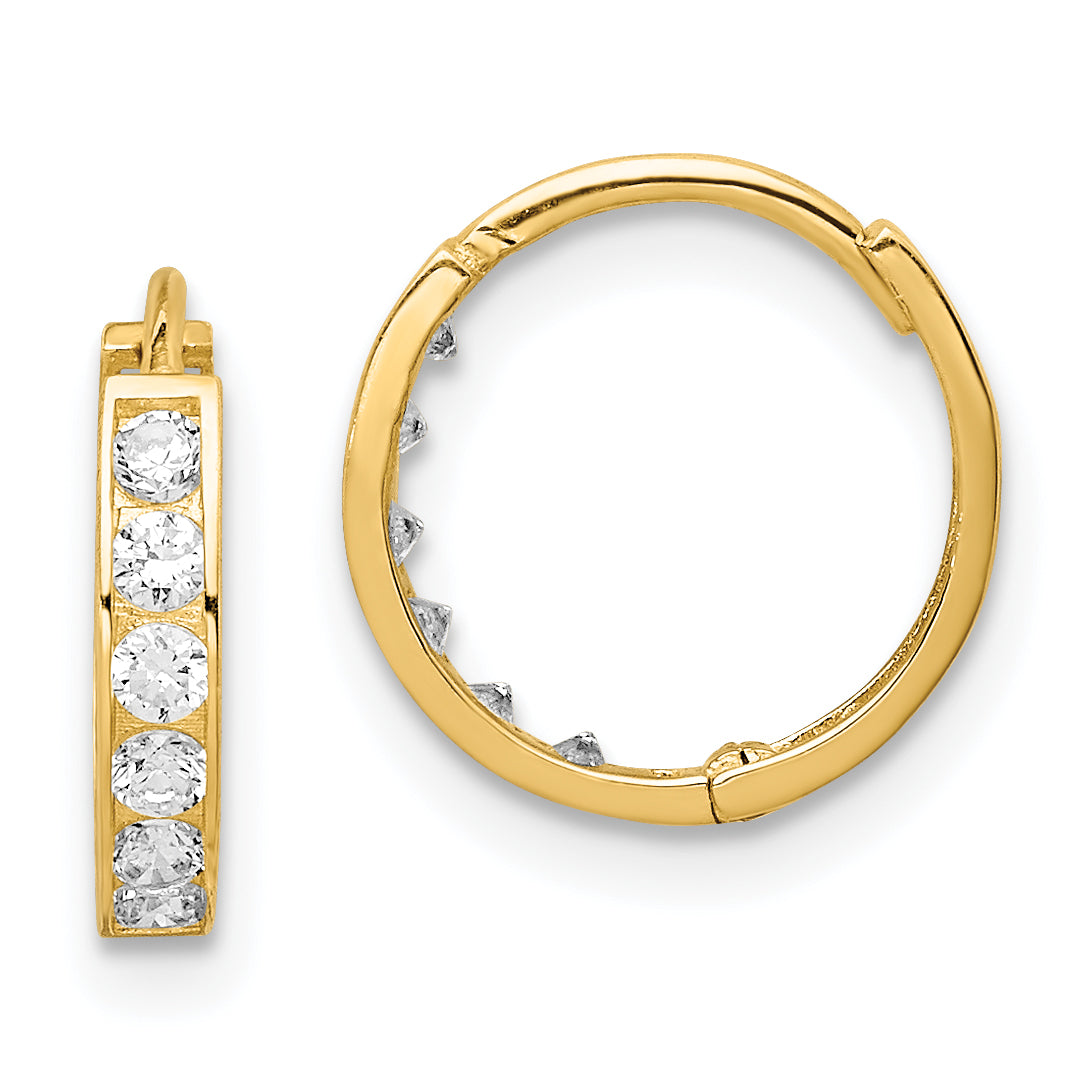 14K CZ Hinged Hoop Earrings Main image