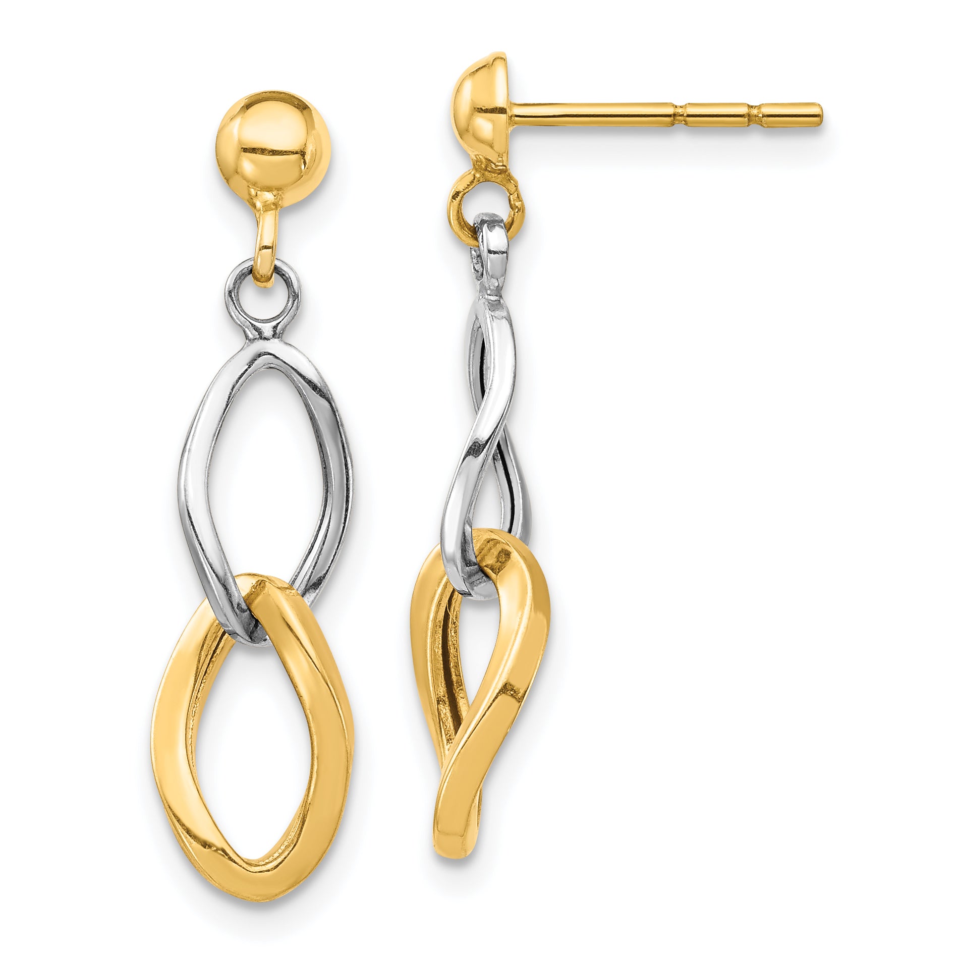 14K Two-tone Dangle Post Earrings Main image