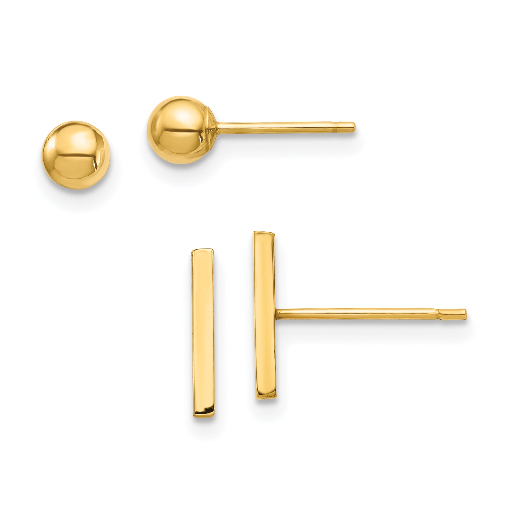 14K Bar and 3mm Ball Post Earrings Set Main image