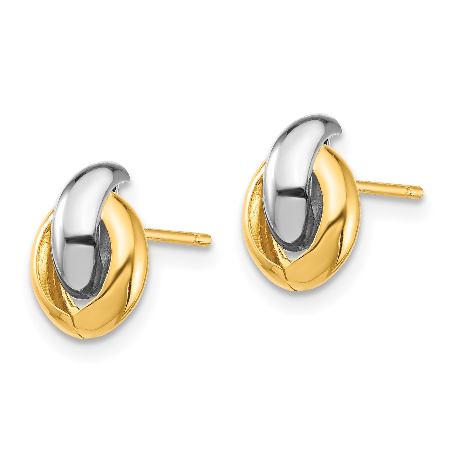 14k & White Rhodium Oval Post Earrings Secondary image