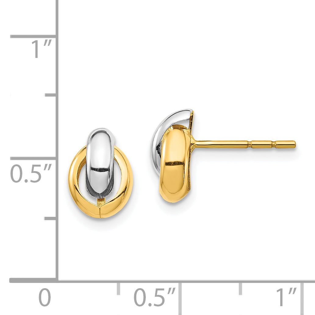 14k & White Rhodium Oval Post Earrings