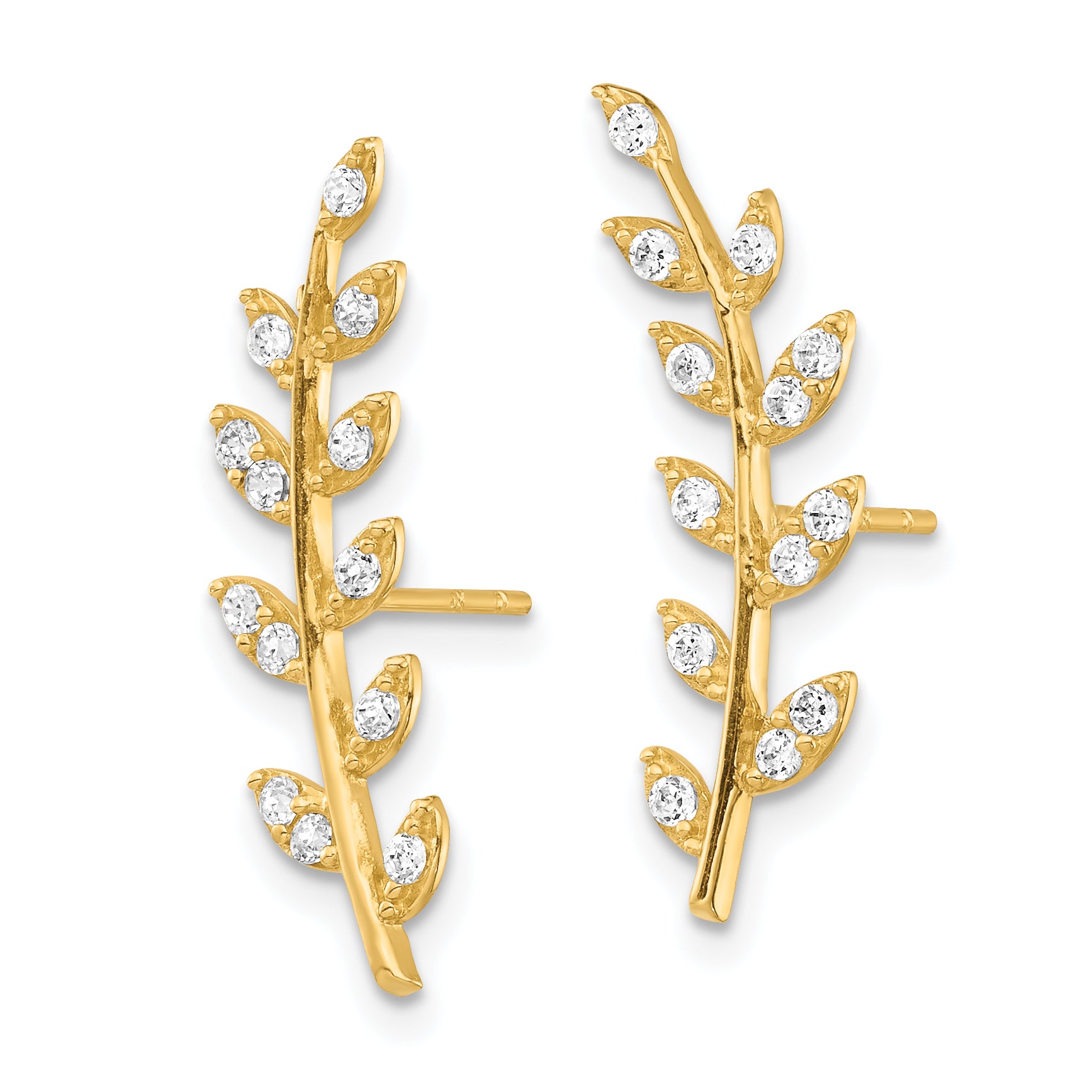 14K CZ Fern Ear Climber Earrings Secondary image