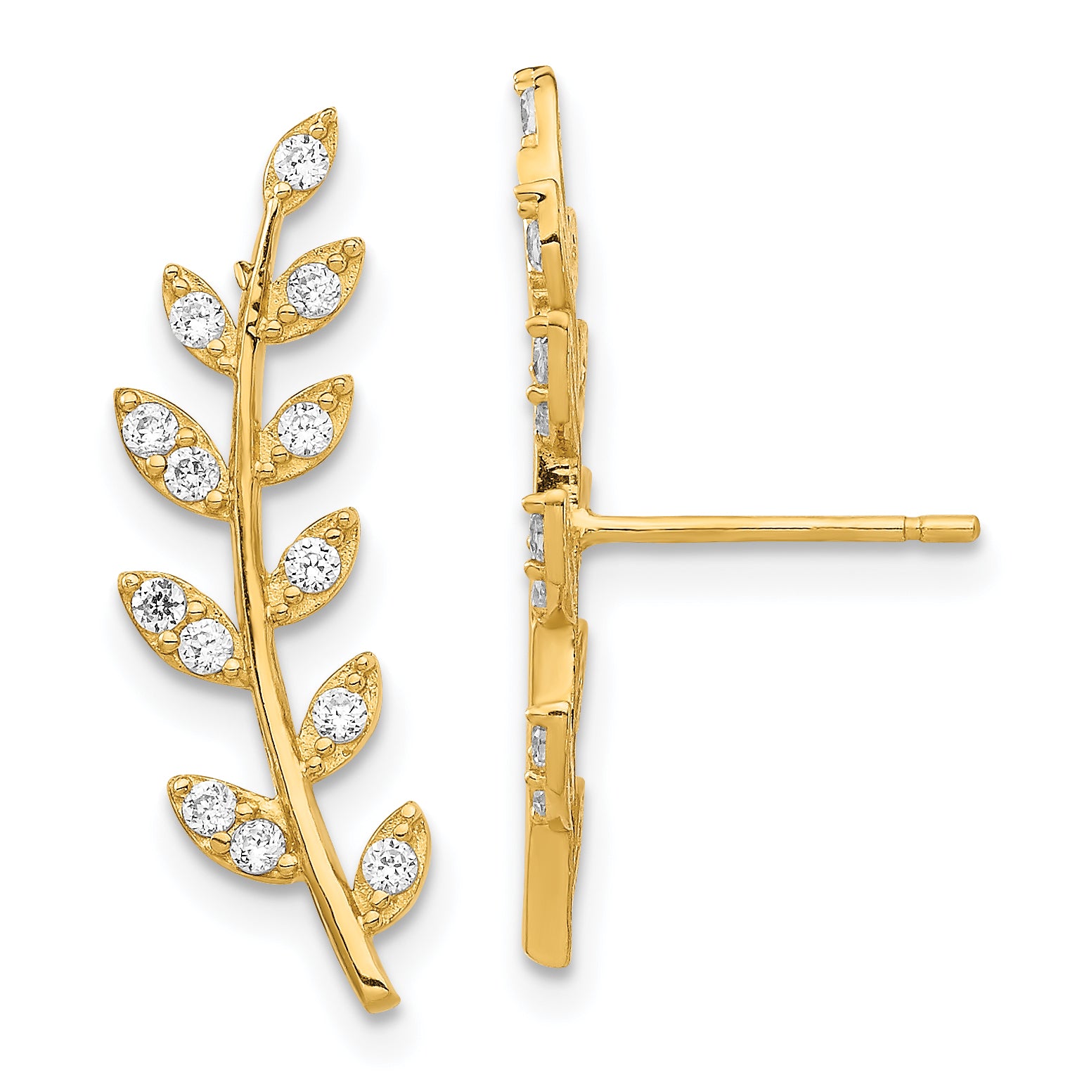 14K CZ Fern Ear Climber Earrings Main image
