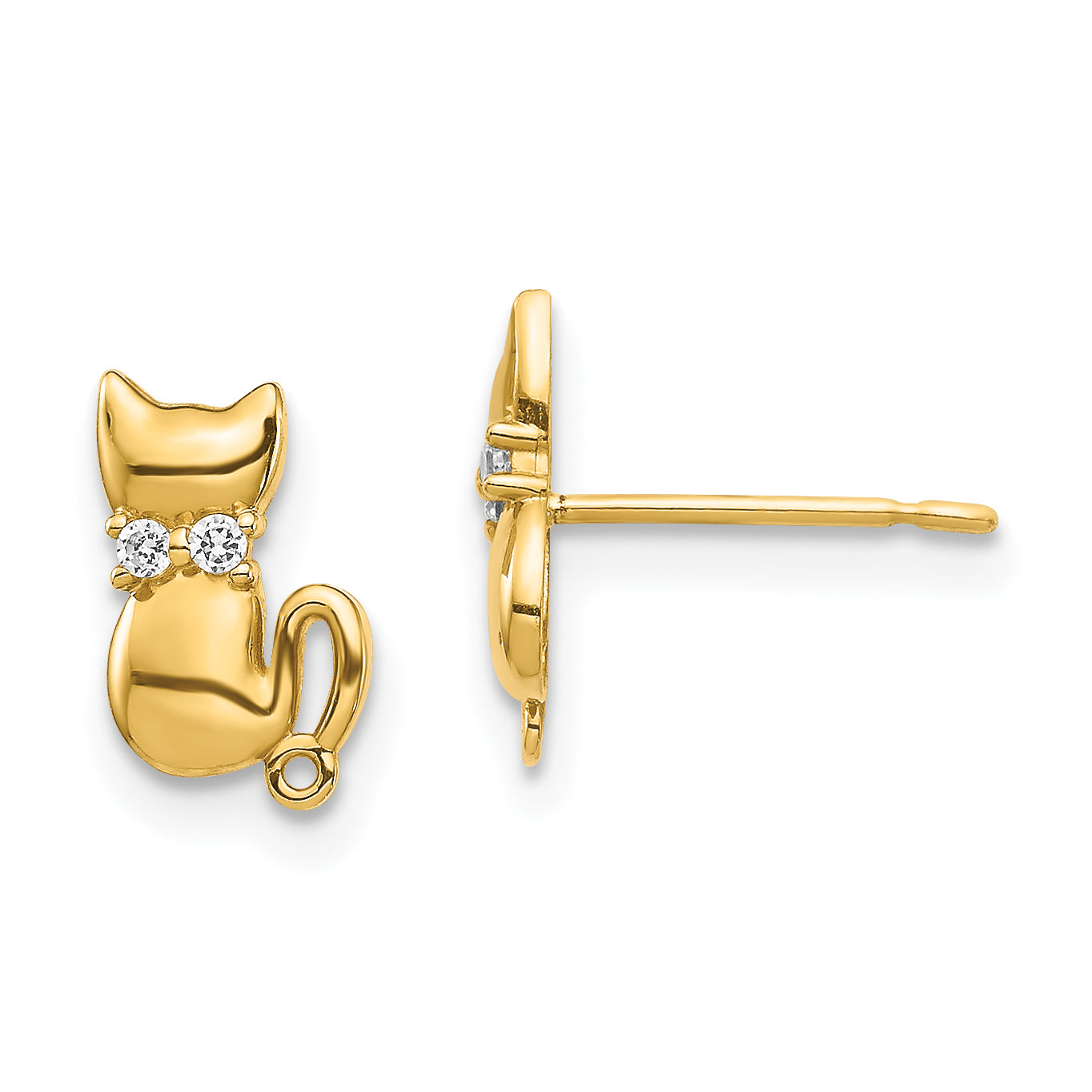 14K Sitting Cat CZ Bowtie Stud Earrings Main image