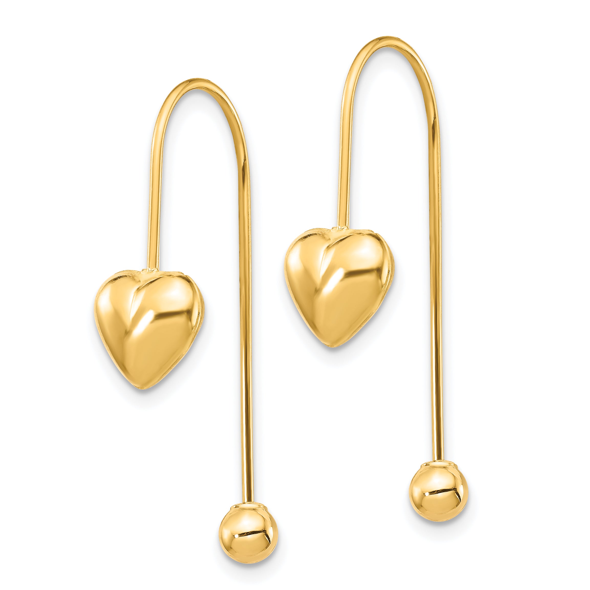 14K Puffed Heart w/Screw End Threader Earrings Secondary image