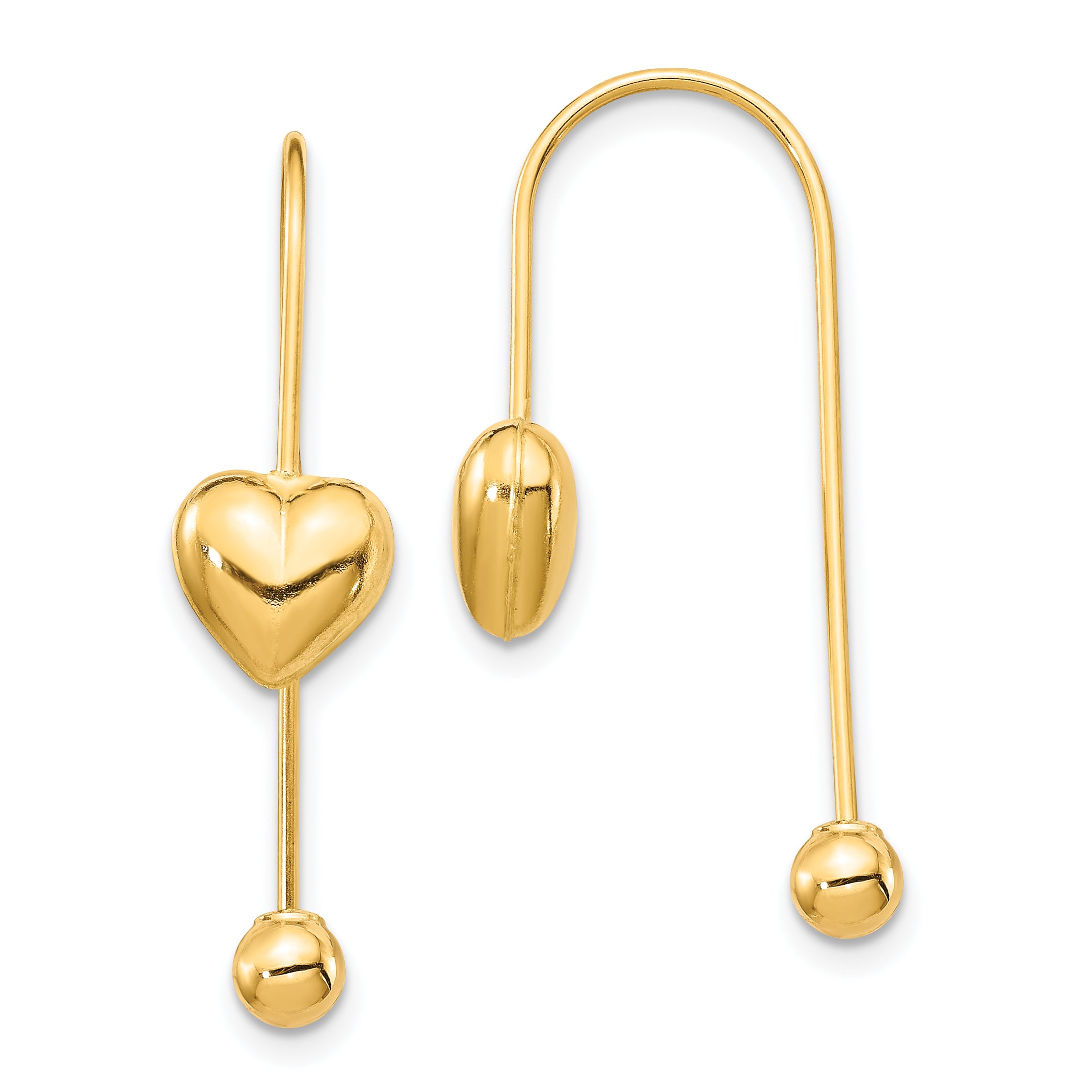14K Puffed Heart w/Screw End Threader Earrings Main image