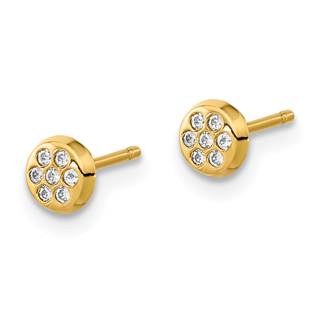 14K Polished CZ Circle Post Earrings