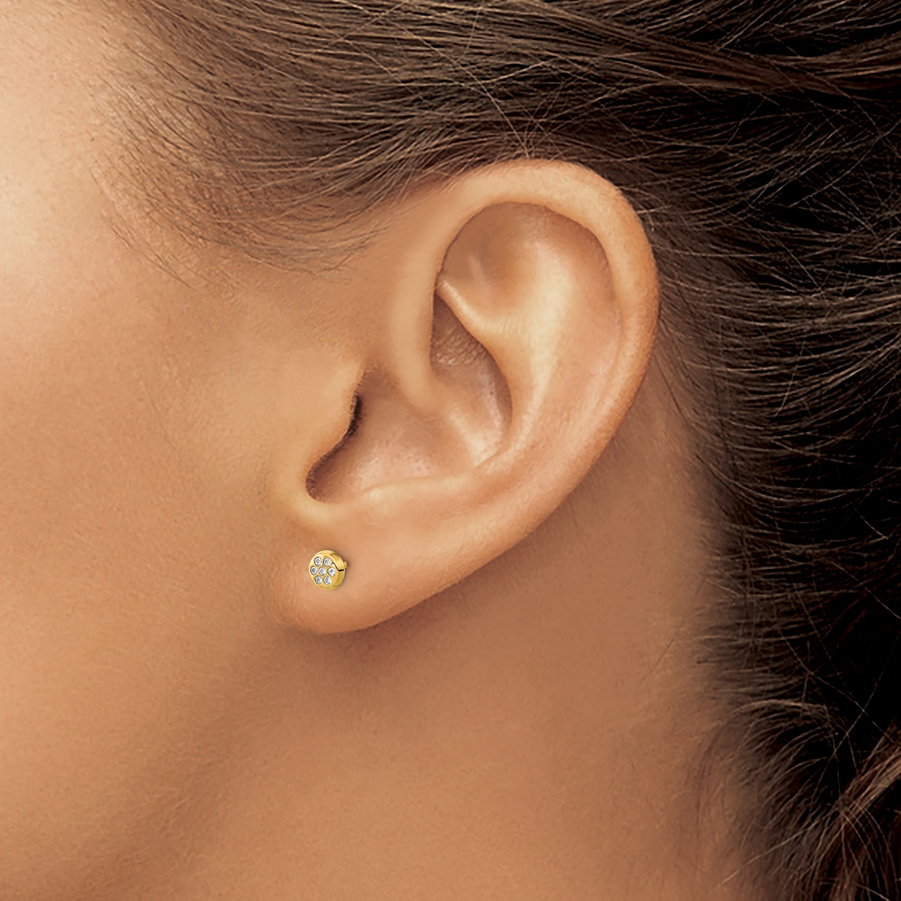 14K Polished CZ Circle Post Earrings